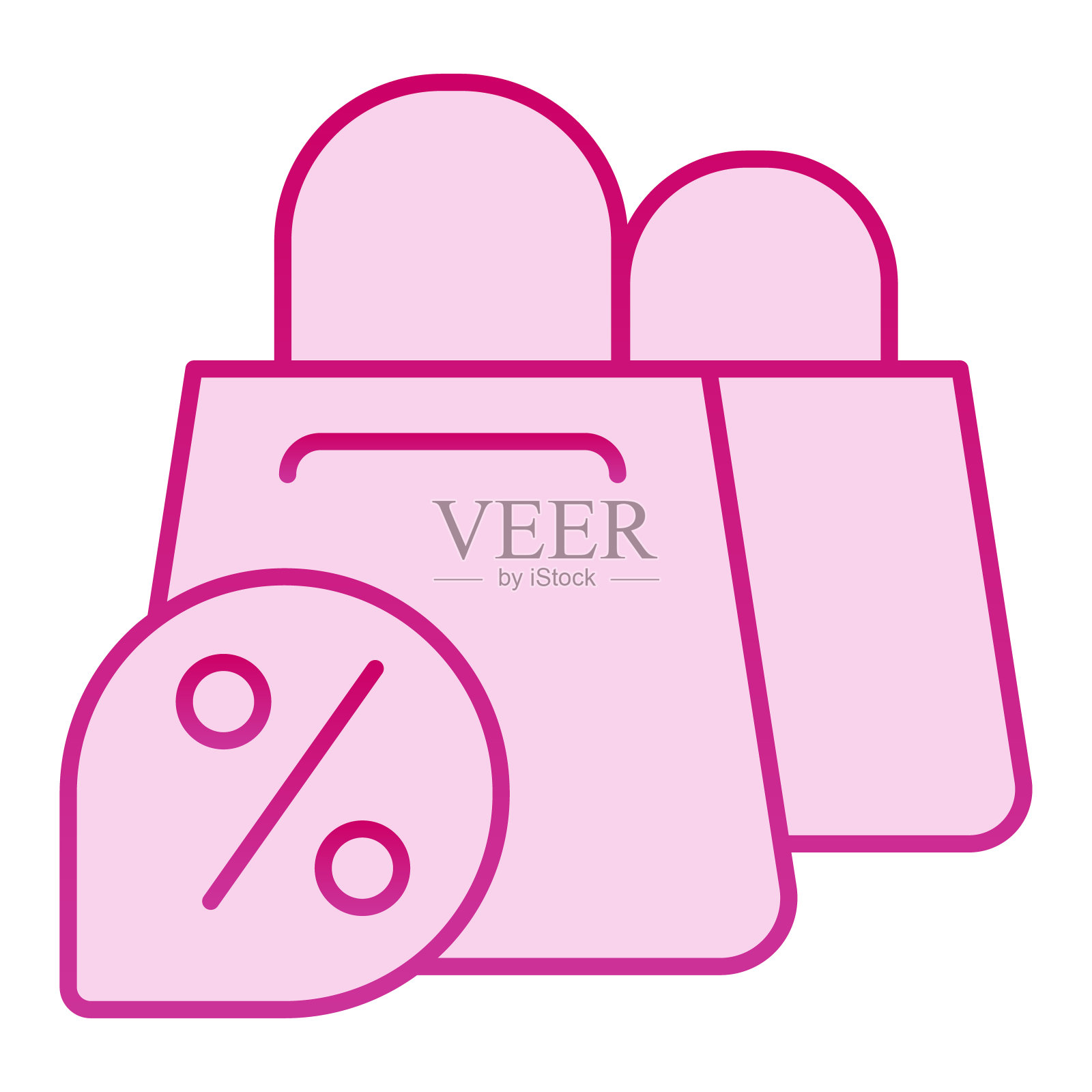 购物袋和折扣平面图标。促销粉色图标在时尚的扁平风格。商店销售渐变风格设计，为网页和应用程序设计。Eps 10。图标素材