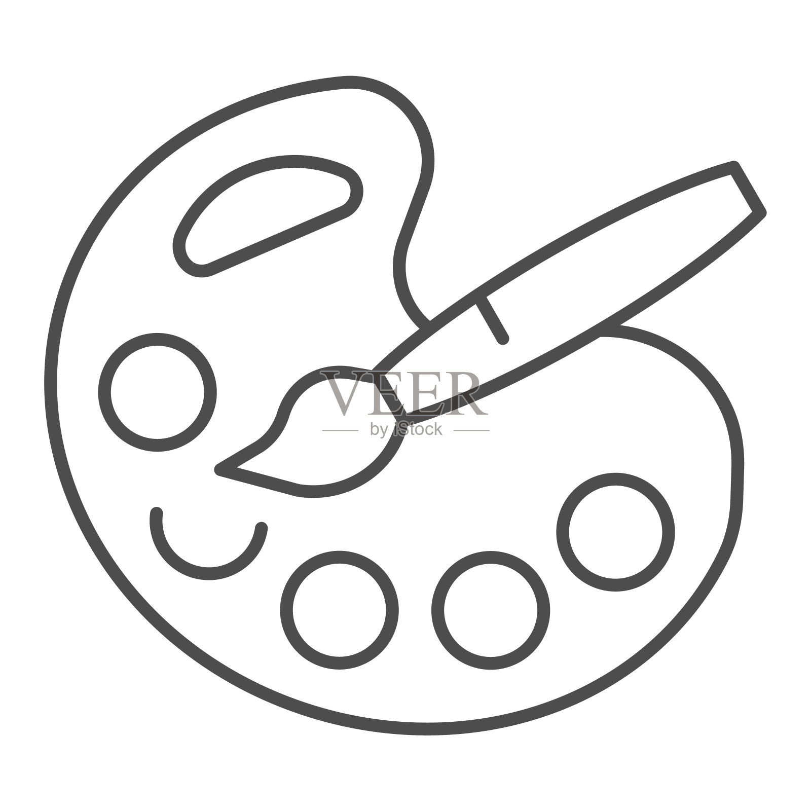 油漆刷与调色板细线图标.艺术矢量插图孤立在白色