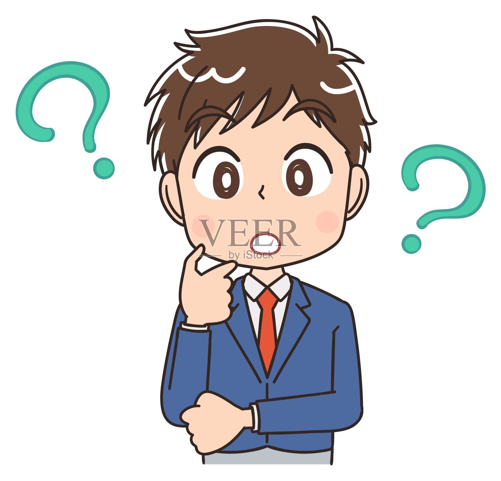 一个穿着运动制服的高中男生。他有怀疑。插画图片素材