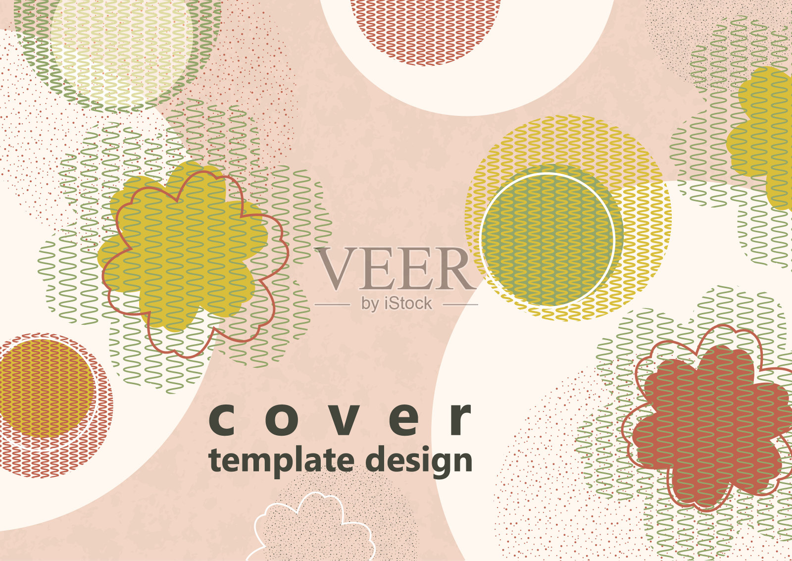 几何背景，花和圆圈从波浪线，点，粒子。柔和的色调。设计卡片，封面，横幅，广告。东方元素。设计模板素材