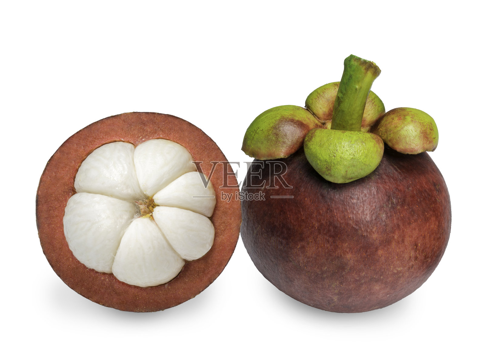 山竹孤立在白色的背景，山竹的果实女王。照片摄影图片