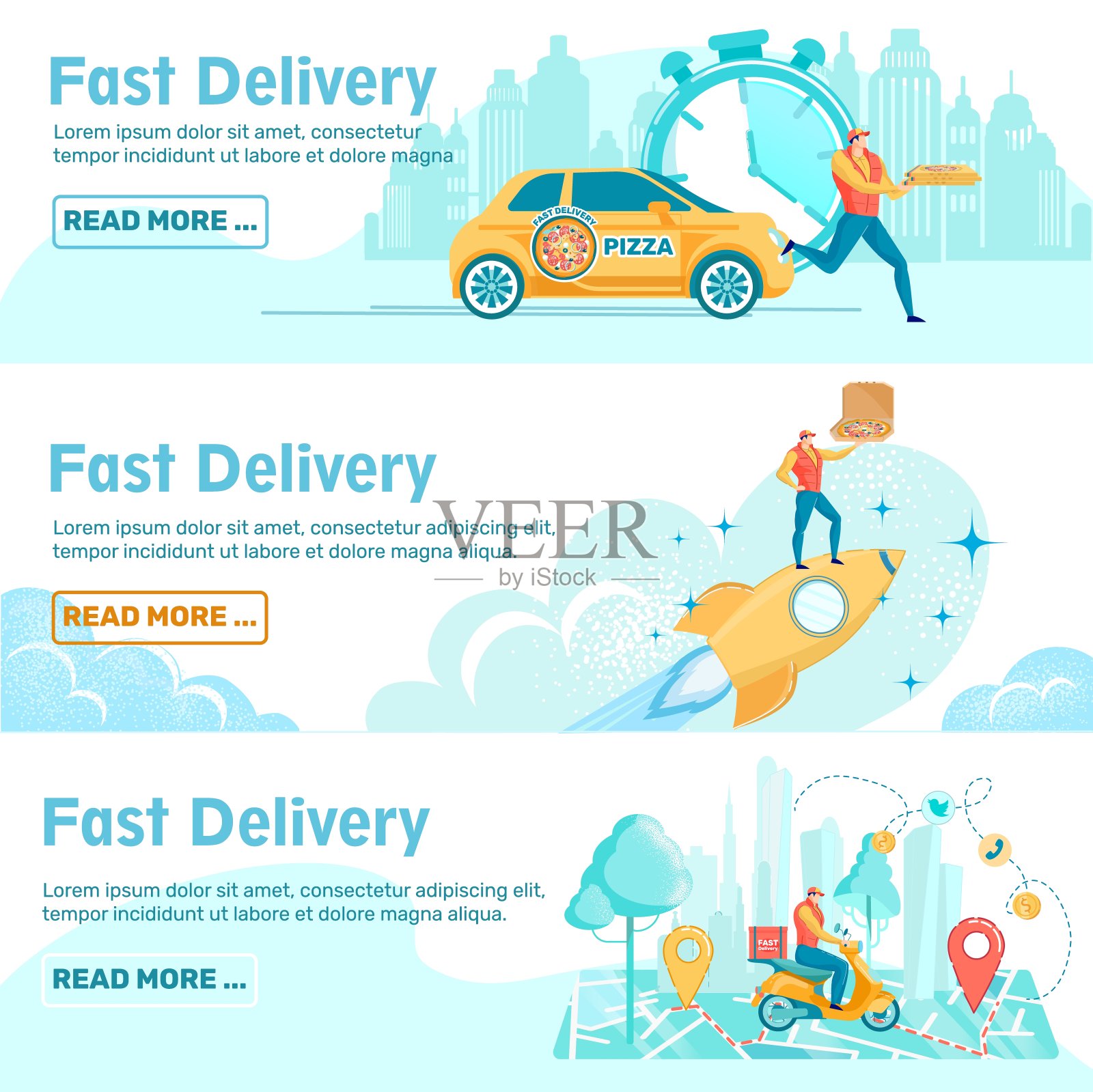 快递快递服务网站横幅模板集插画图片素材