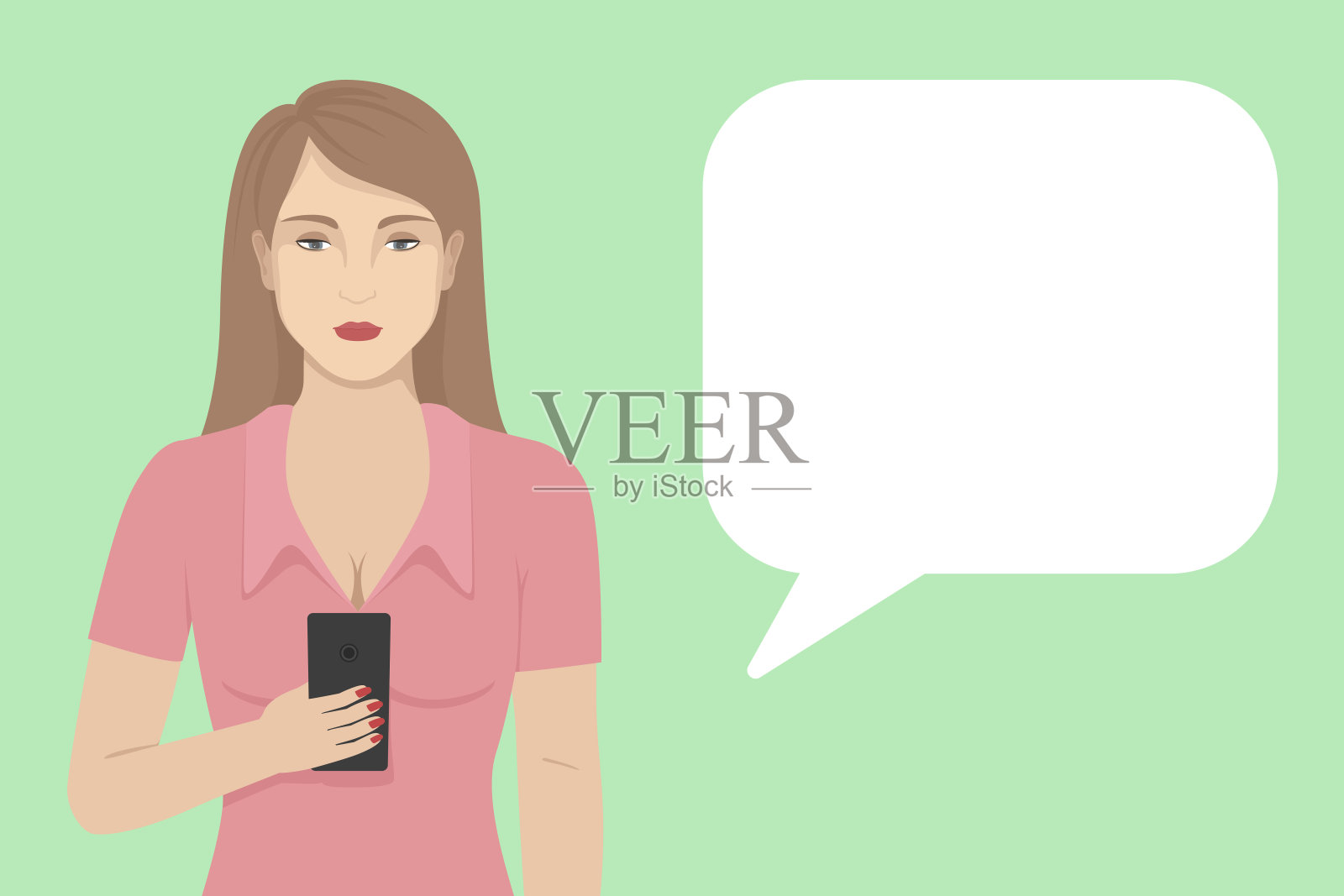 短信。一个女人在看手机短信。向量插画图片素材