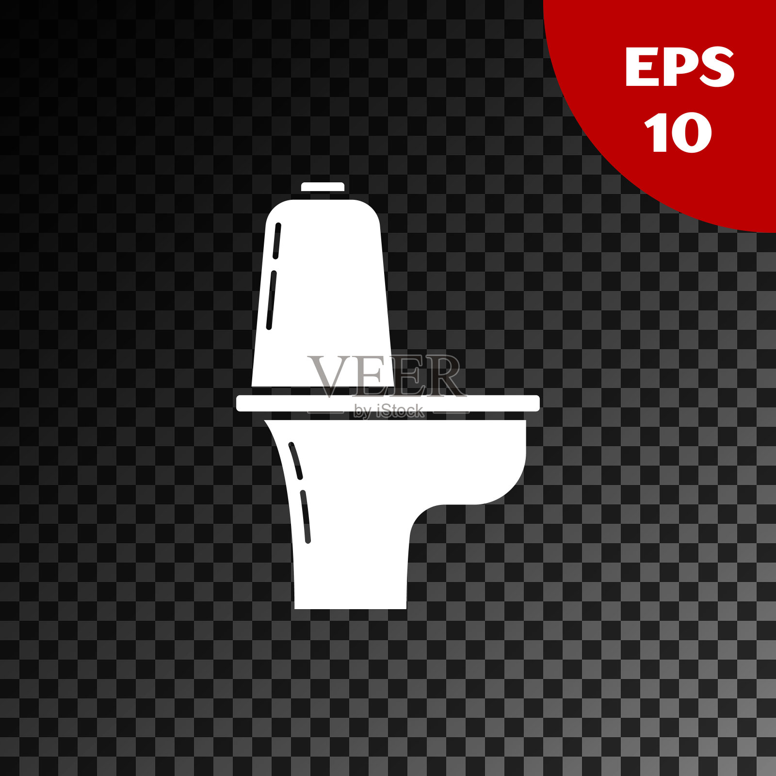 白色马桶碗图标孤立在透明的黑暗背景。矢量图插画图片素材