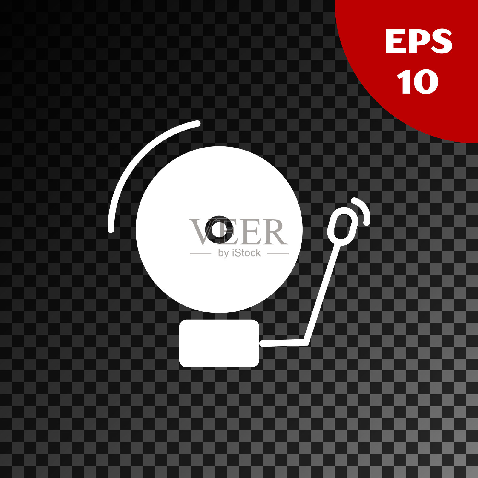 白色铃声警钟图标孤立在透明的黑暗背景。报警标志、服务铃、手铃标志、通知标志。矢量图插画图片素材