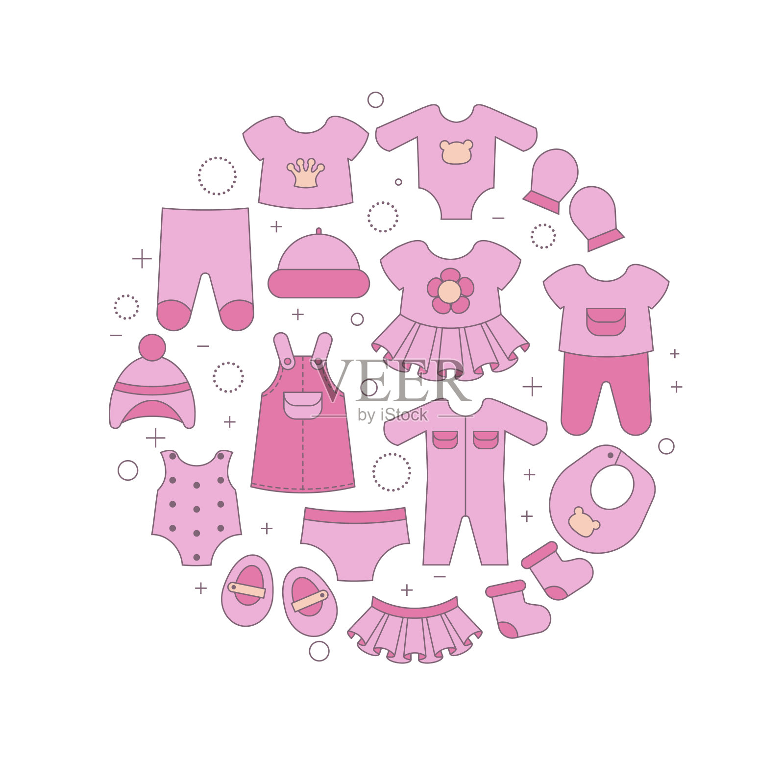 为新生女婴准备的色彩鲜艳的衣服插画图片素材