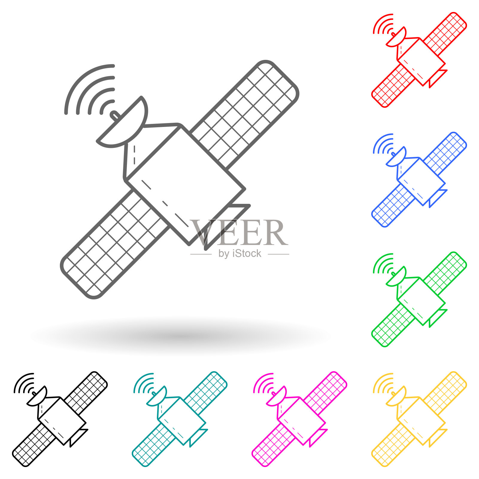 智能手机多色风格图标。简单的细线，轮廓矢量媒体图标的用户界面和用户体验，网站或移动应用程序图标素材