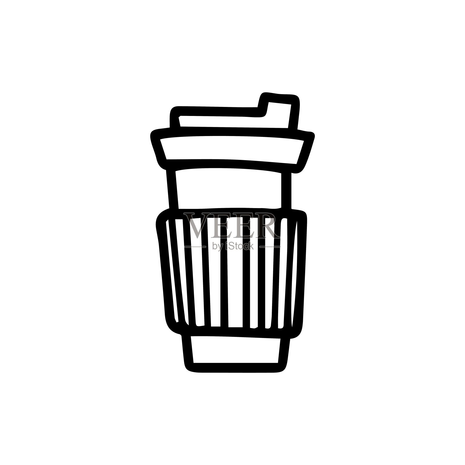 陶瓷杯巧克力咖啡手绘标志轮廓涂鸦图标。外卖咖啡矢量素描插图图标素材