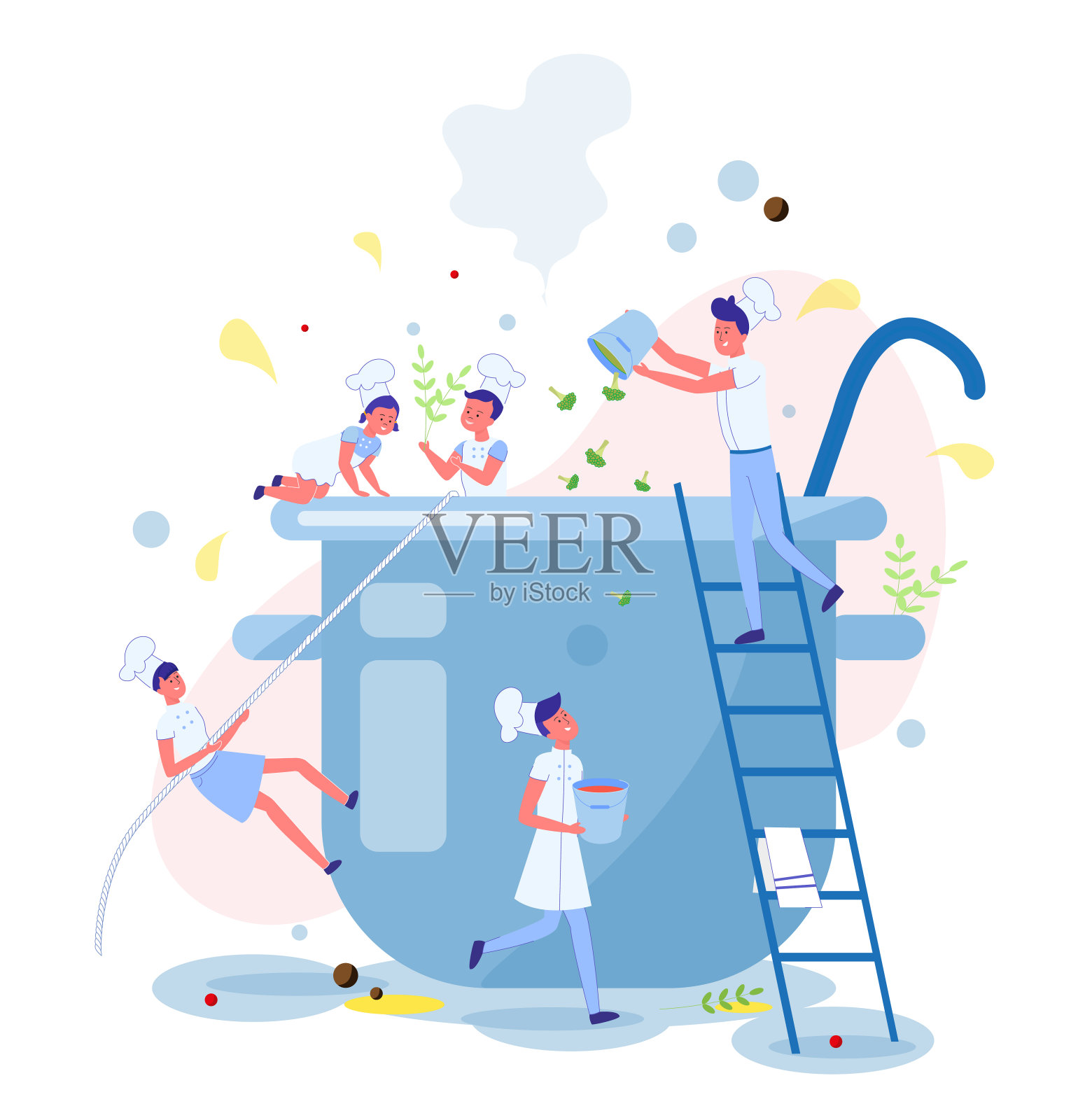 厨房里的小孩在大锅里做饭。设计元素图片