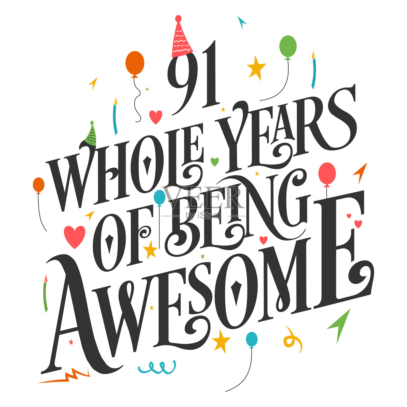 91岁生日和91周年庆典设计元素图片