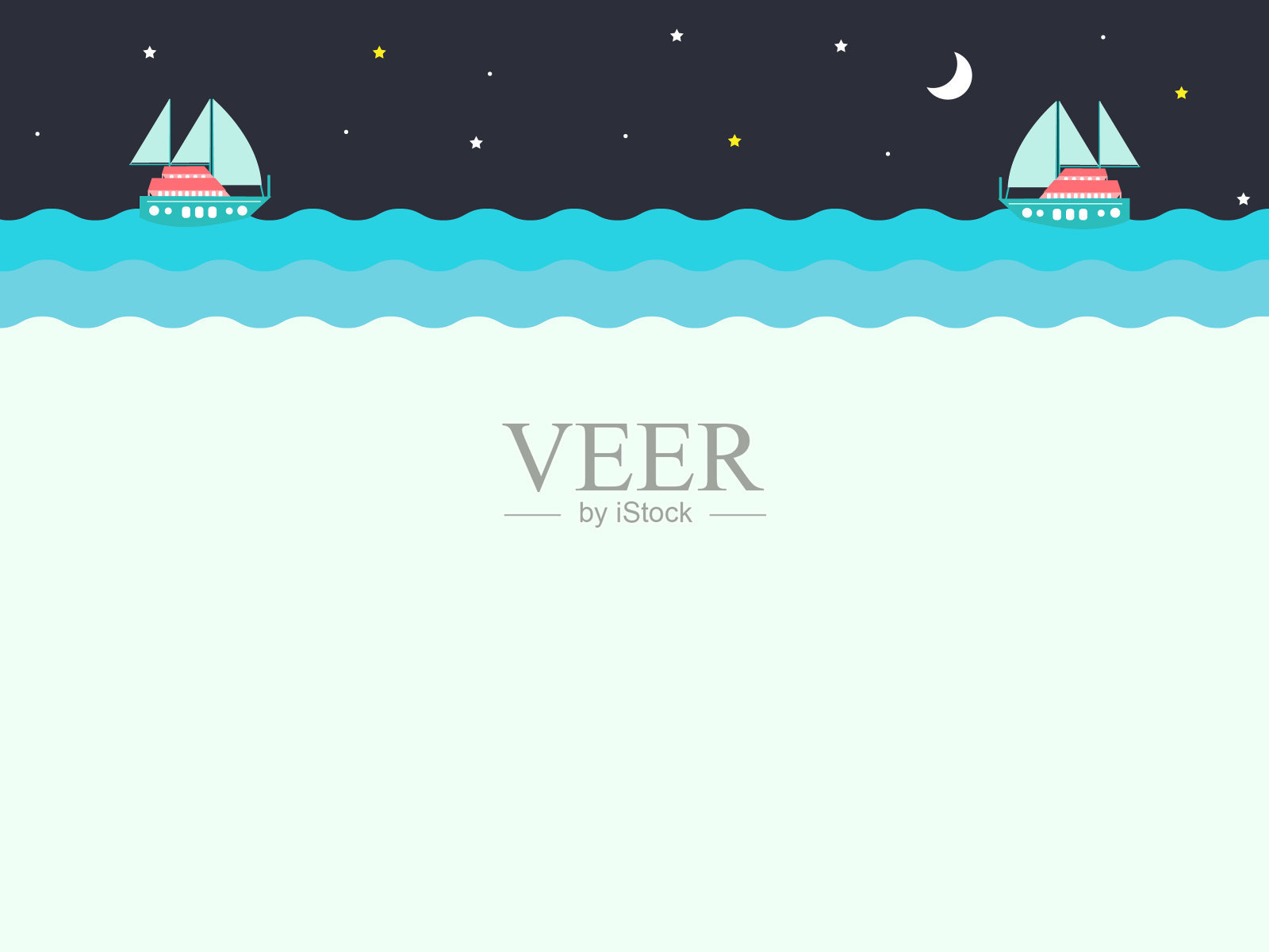 在繁星点点的夜晚驾驶游艇插画图片素材