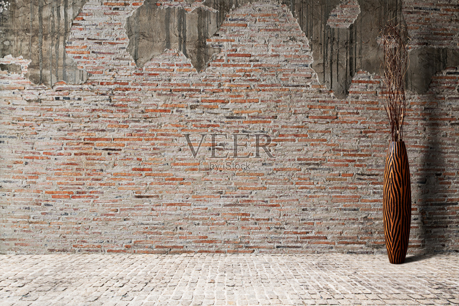 旧砖墙房间的照片。照片摄影图片