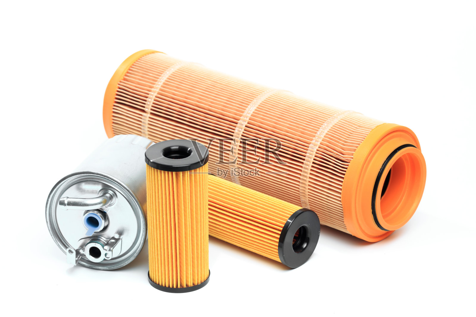 机油、空气、燃油滤清器适用于白色背景或隔离的汽车照片摄影图片