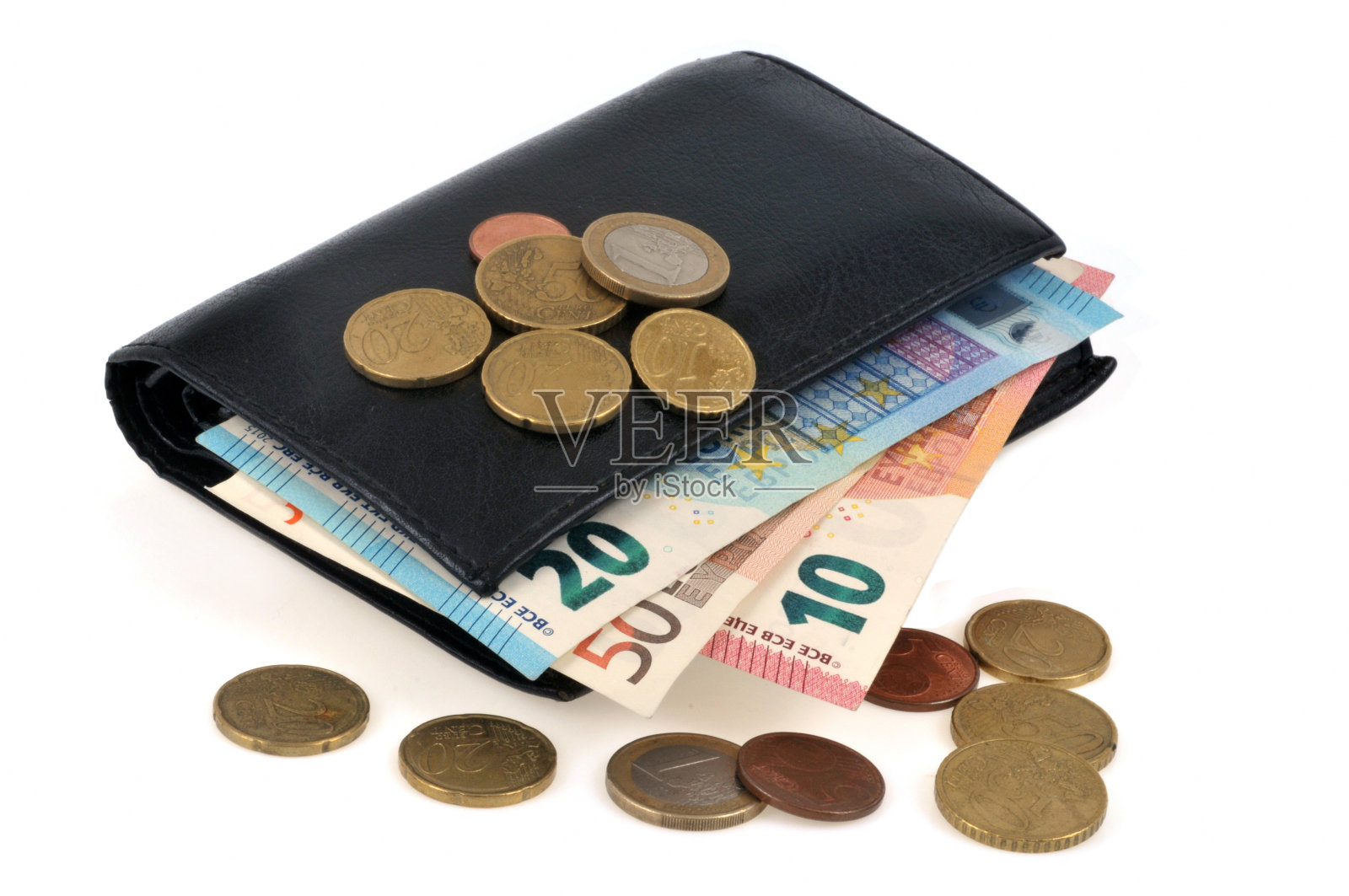 装有纸币和硬币的钱包照片摄影图片