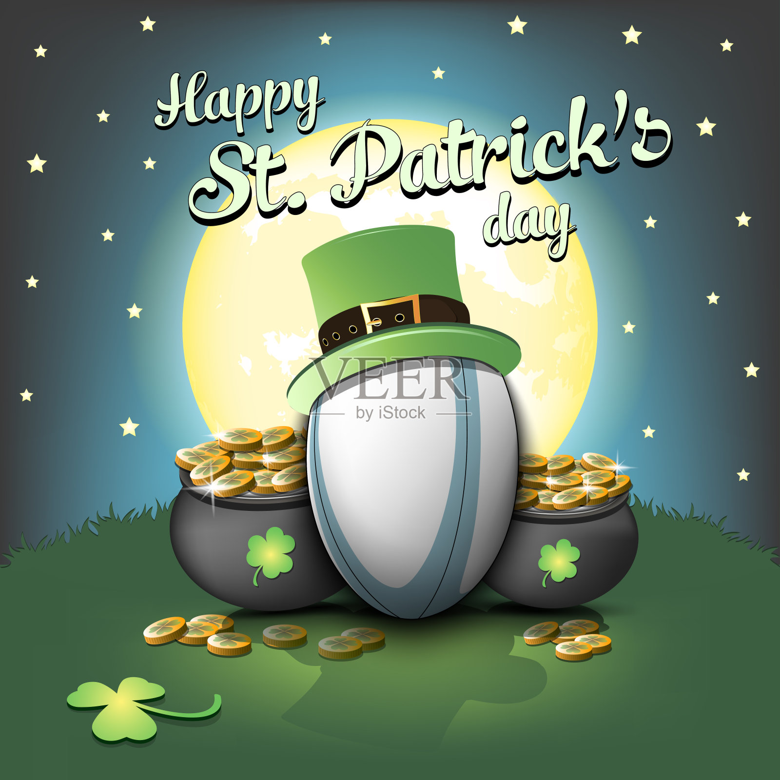 圣帕特里克节快乐，橄榄球快乐插画图片素材