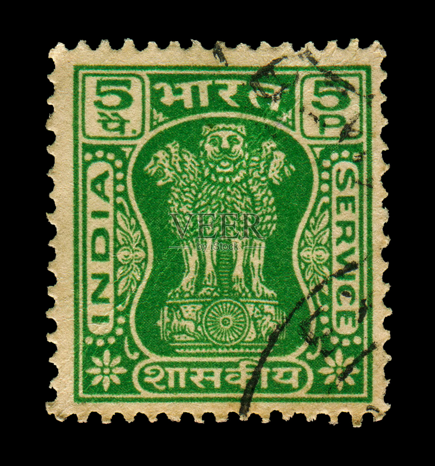 印度邮票:展示印度首都阿育王柱，印度的象征。照片摄影图片