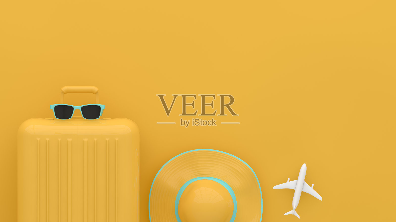 黄色背景的手提箱，简约的旅行概念照片摄影图片