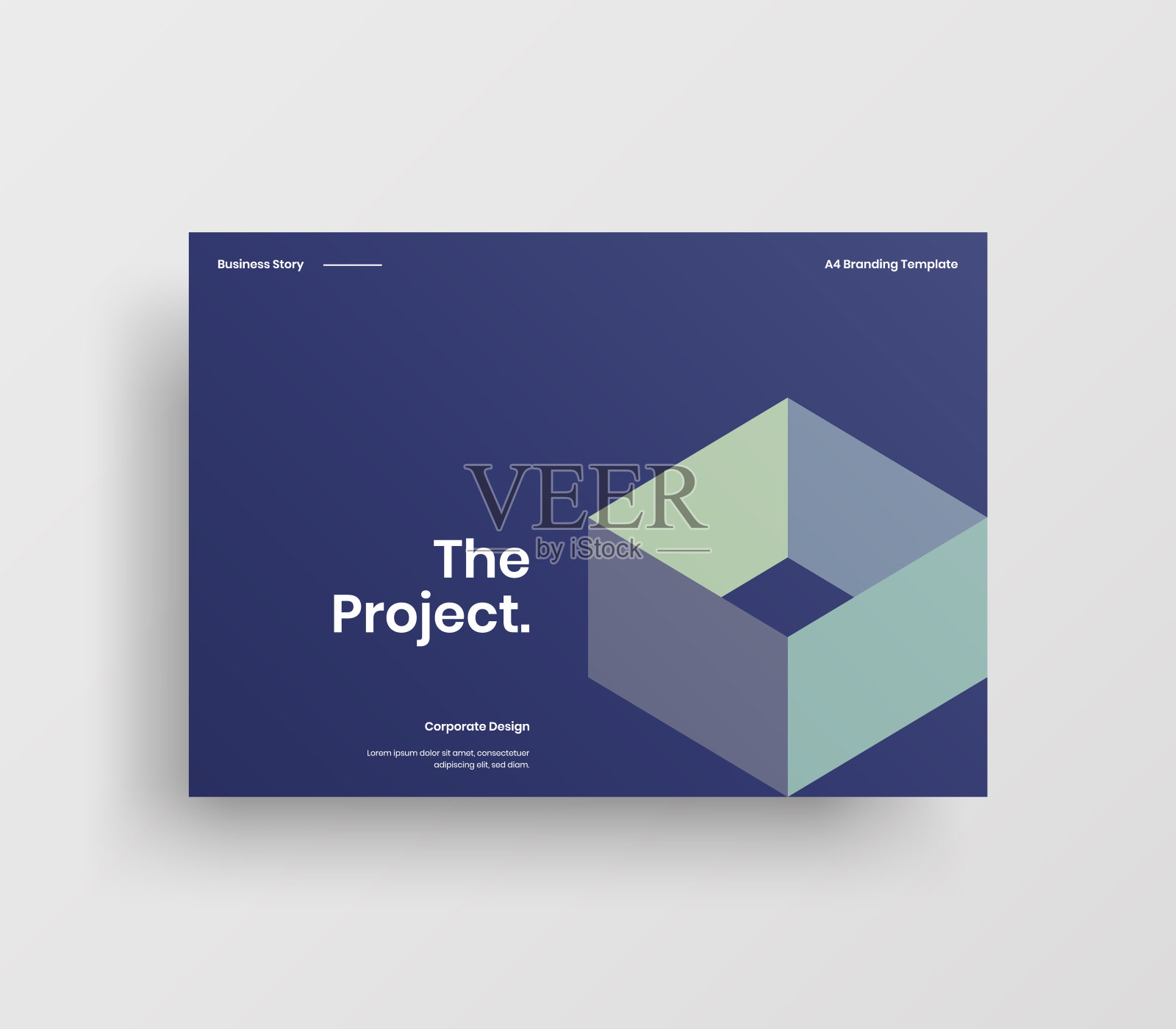 创意业务表示向量A4水平方向首页模拟。现代企业报表封面抽象几何插图设计布局。公司身份手册模板。设计模板素材