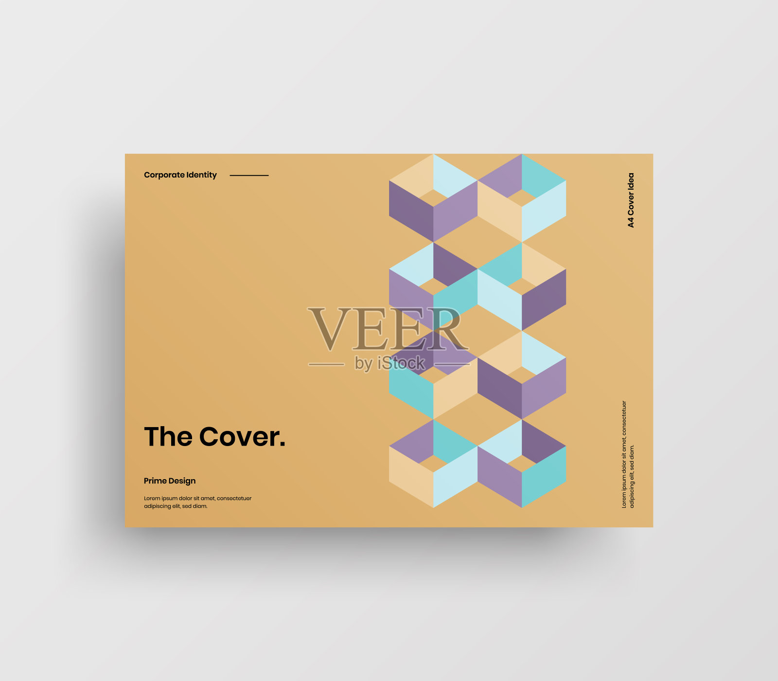 创意业务表示向量A4水平方向首页模拟。现代企业报表封面抽象几何插图设计布局。公司身份手册模板。设计模板素材