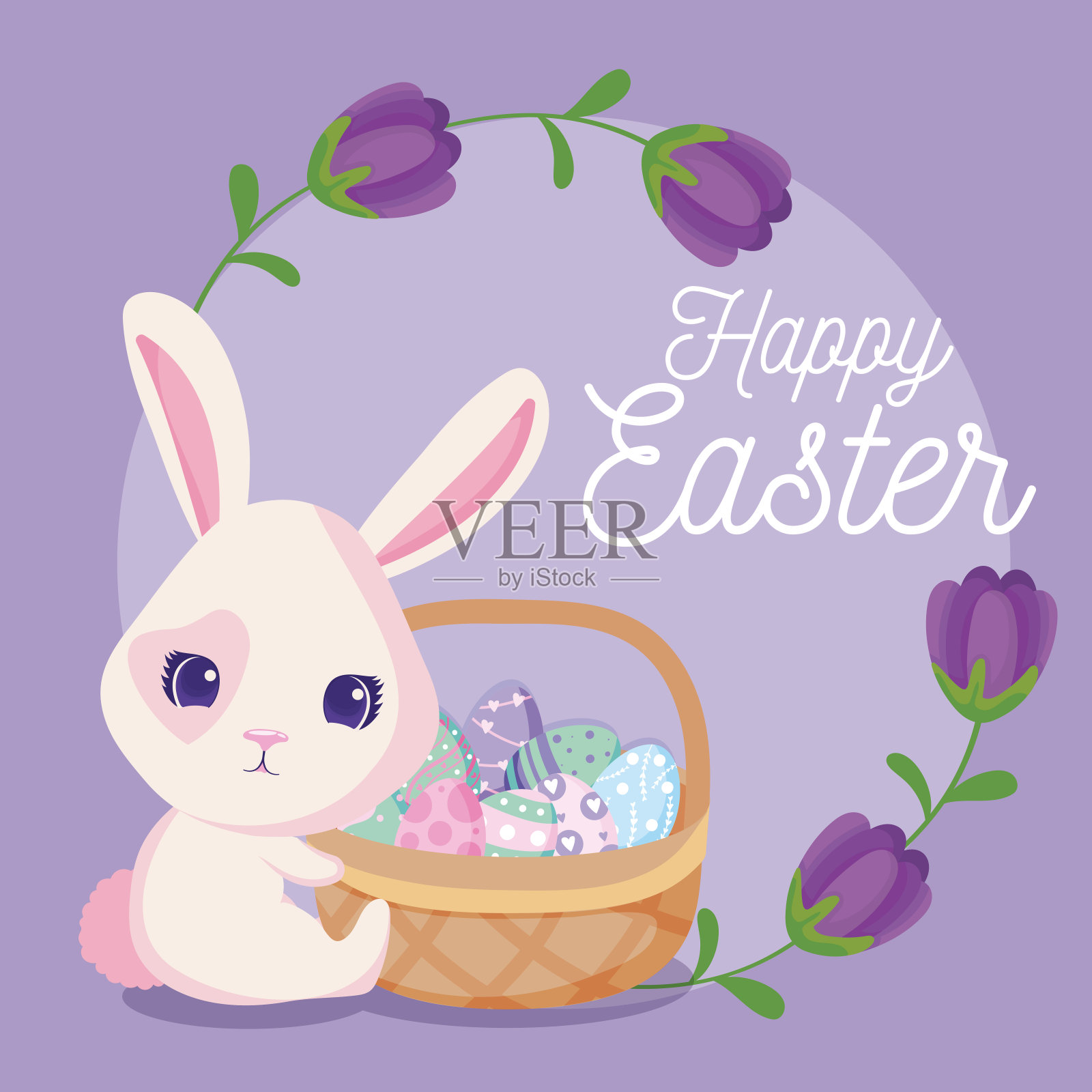 复活节兔子用鸡蛋筐设计快乐设计模板素材