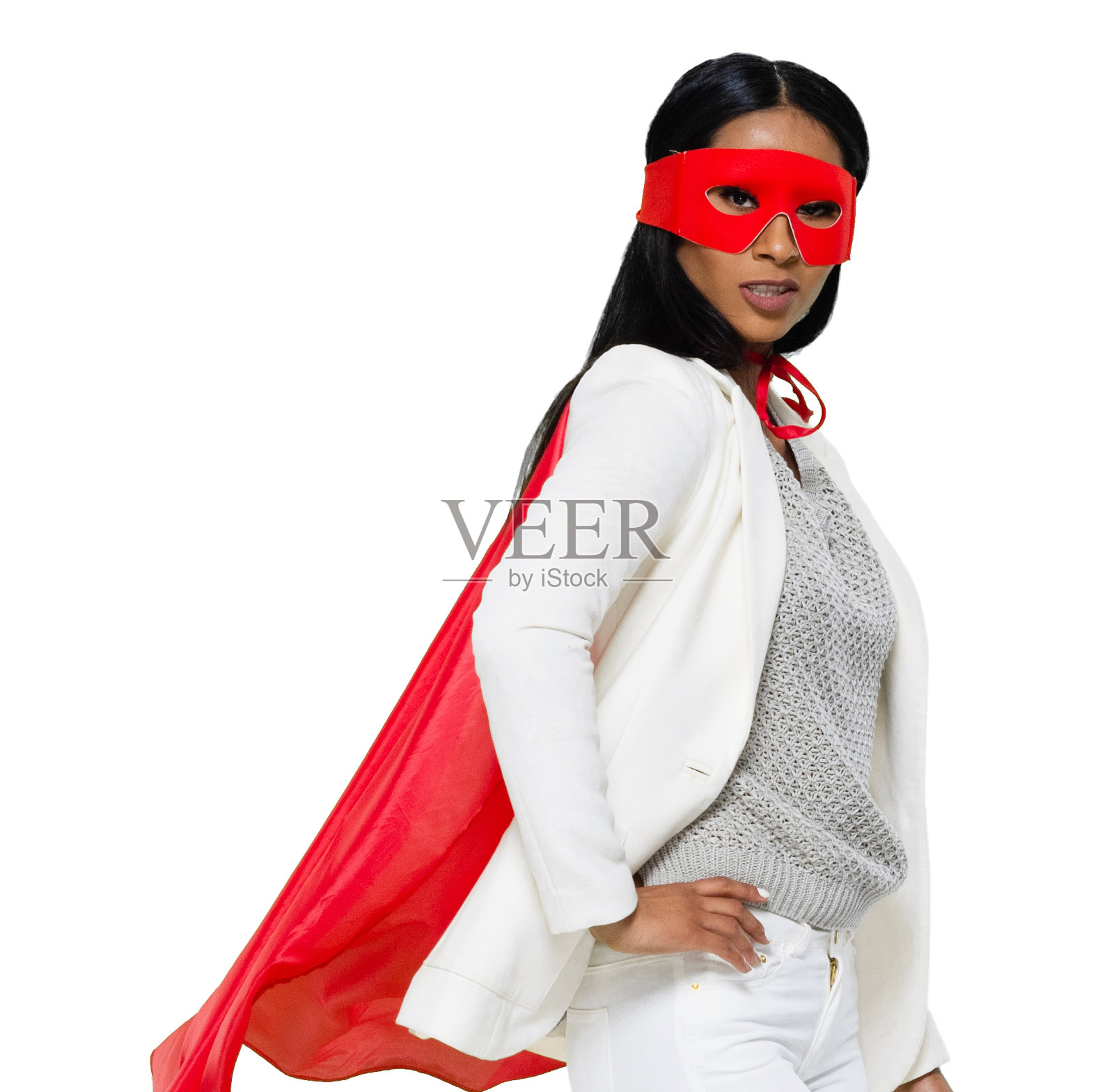 拉丁美洲和西班牙裔女英雄在白色背景下穿着斗篷照片摄影图片