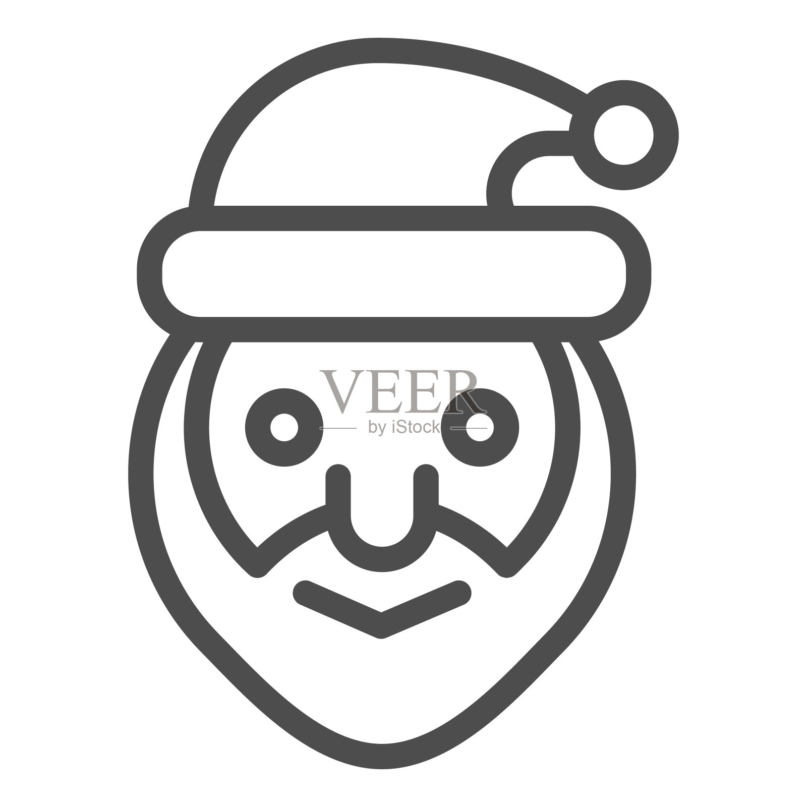 圣诞老人的头线图标。微笑爷爷的脸象征，轮廓风格的象形文字在白色的背景上。圣诞假日标志的移动概念和网页设计。矢量图形。插画图片素材