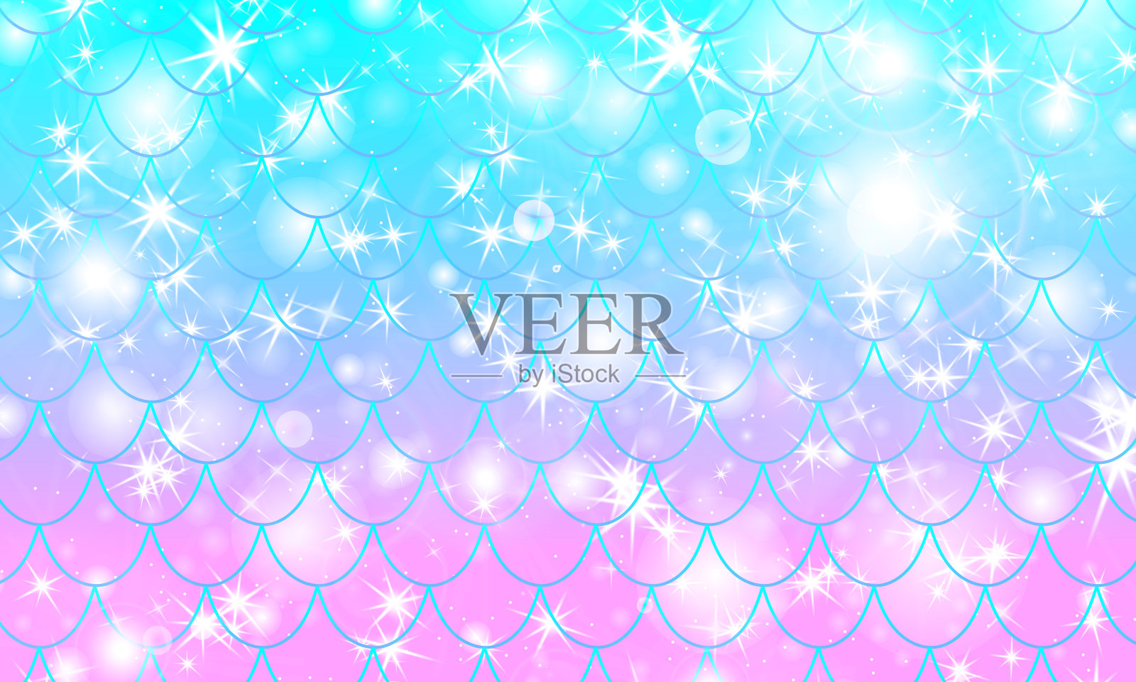 美人鱼卡哇伊的模式。鱼的规模。向量。插画图片素材