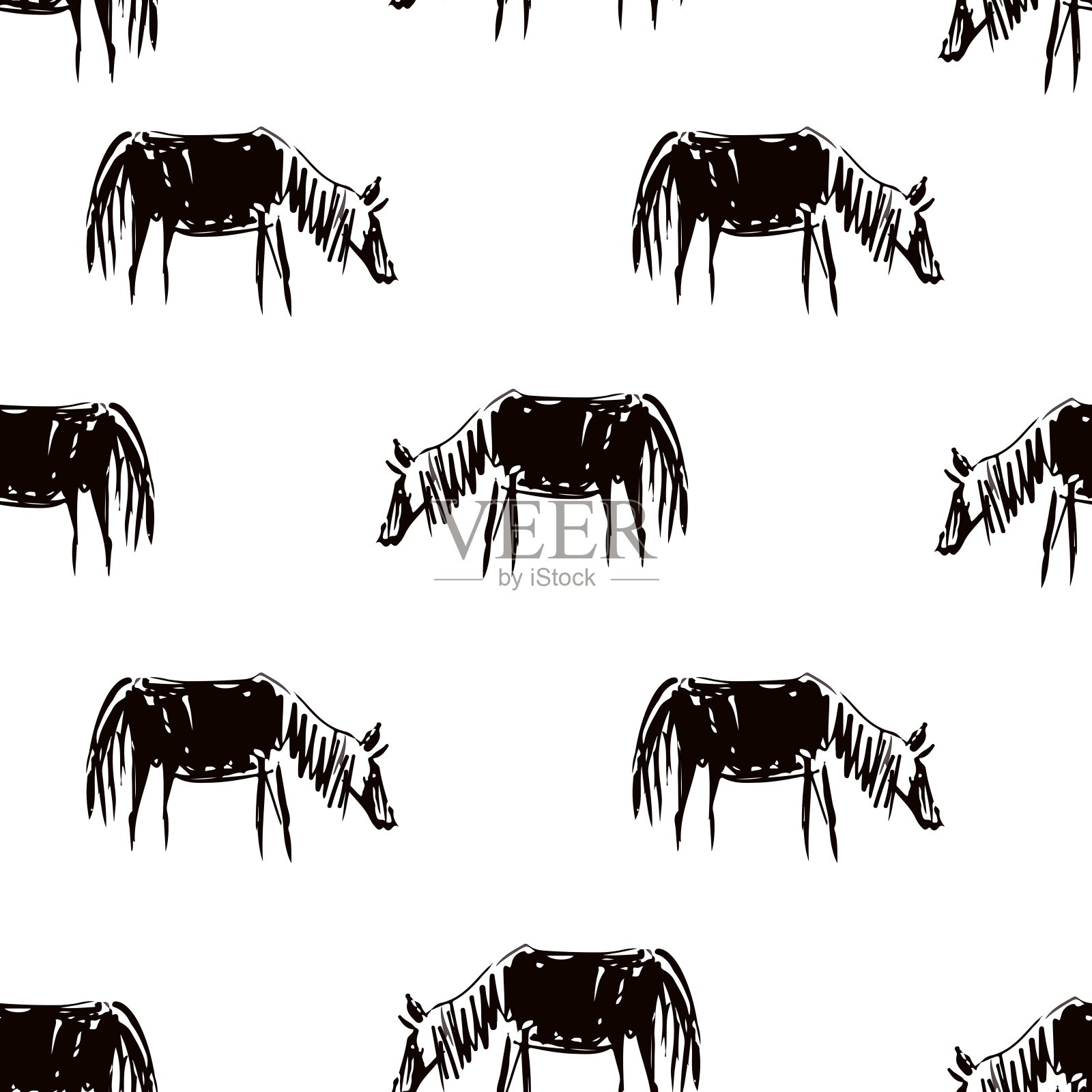 马。无缝模式。矢量插图。草图。插画图片素材
