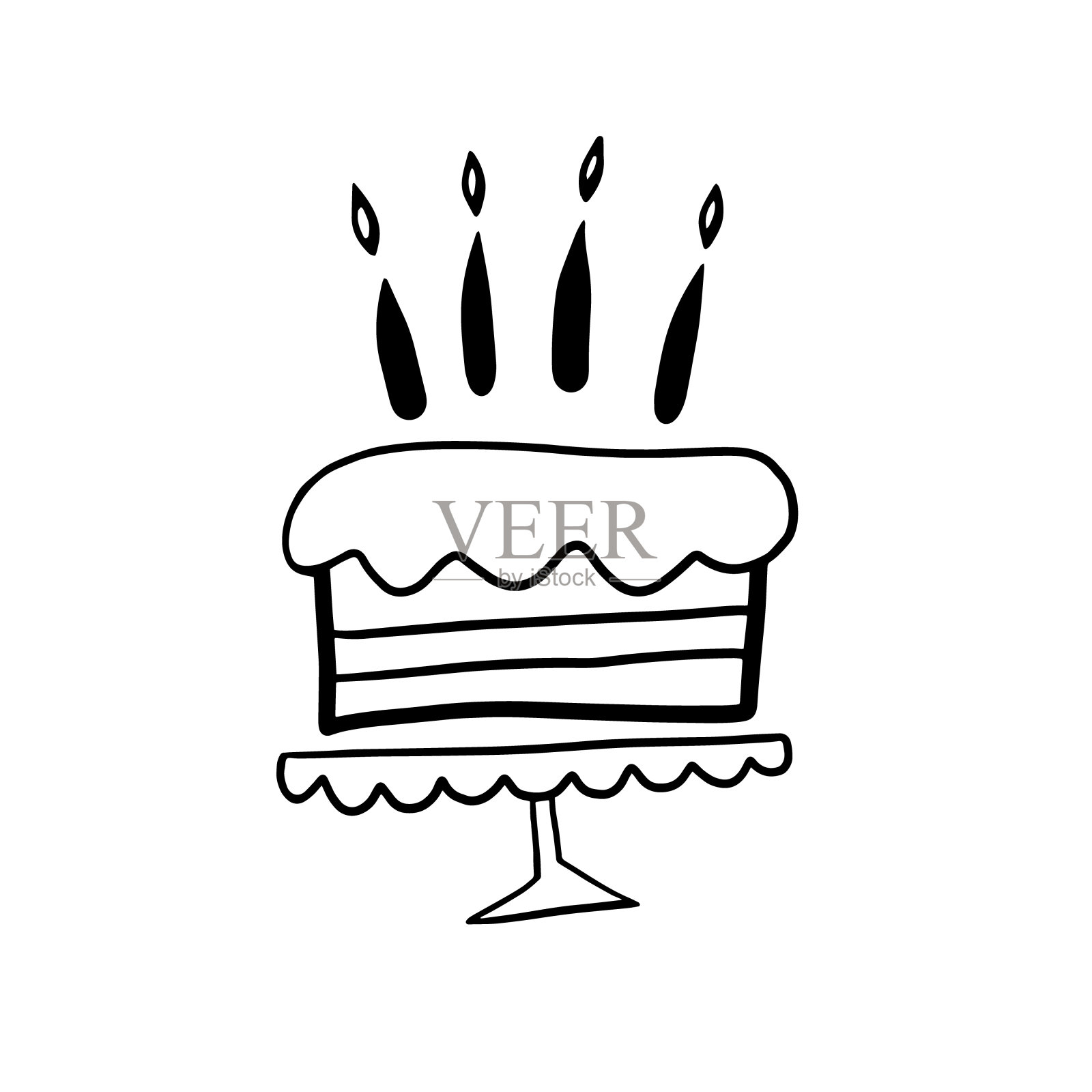 生日蛋糕。矢量插图涂鸦风格。蛋糕和蜡烛。生日的象征。插画图片素材