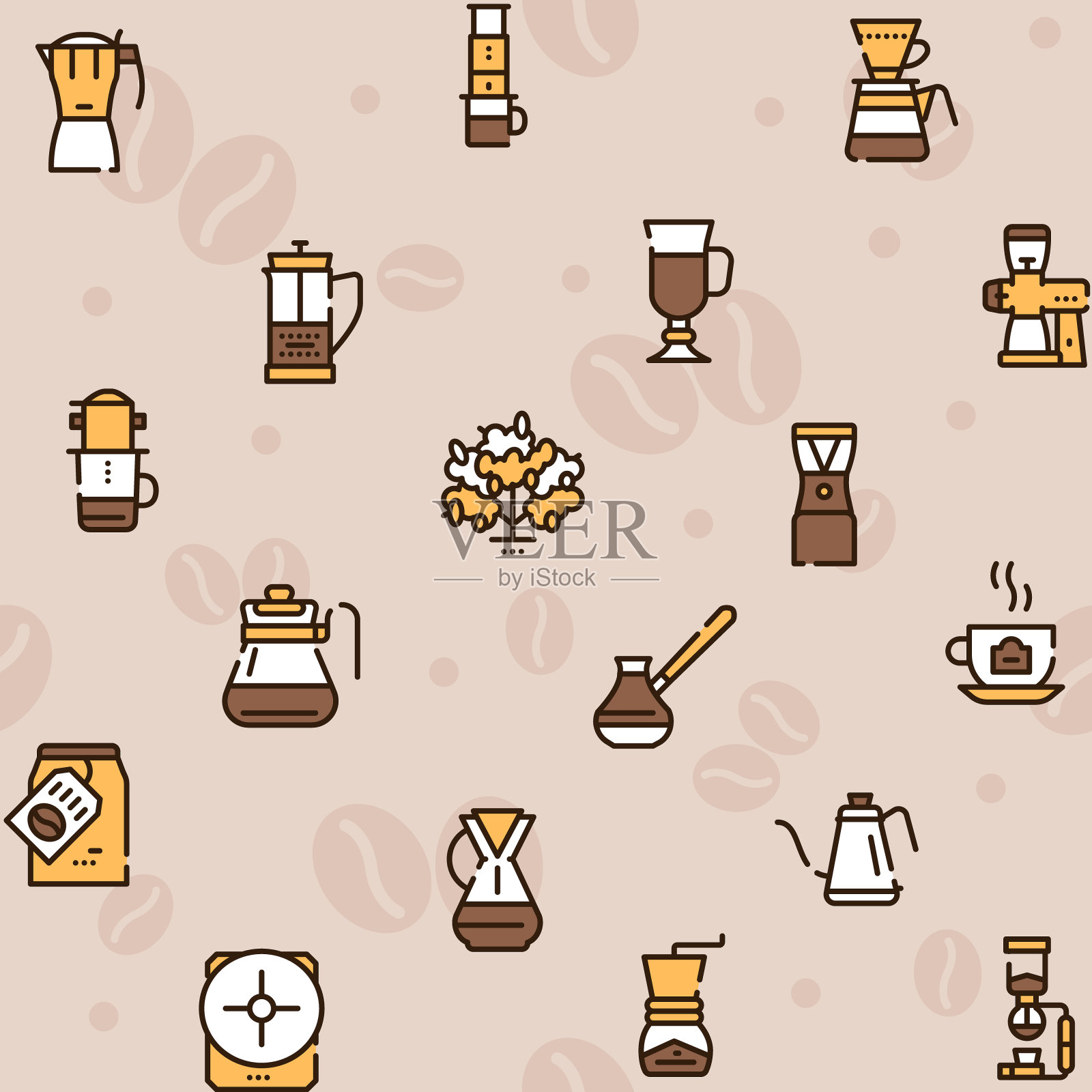 第三波可选择的咖啡色图标集。可编辑的中风。插画图片素材