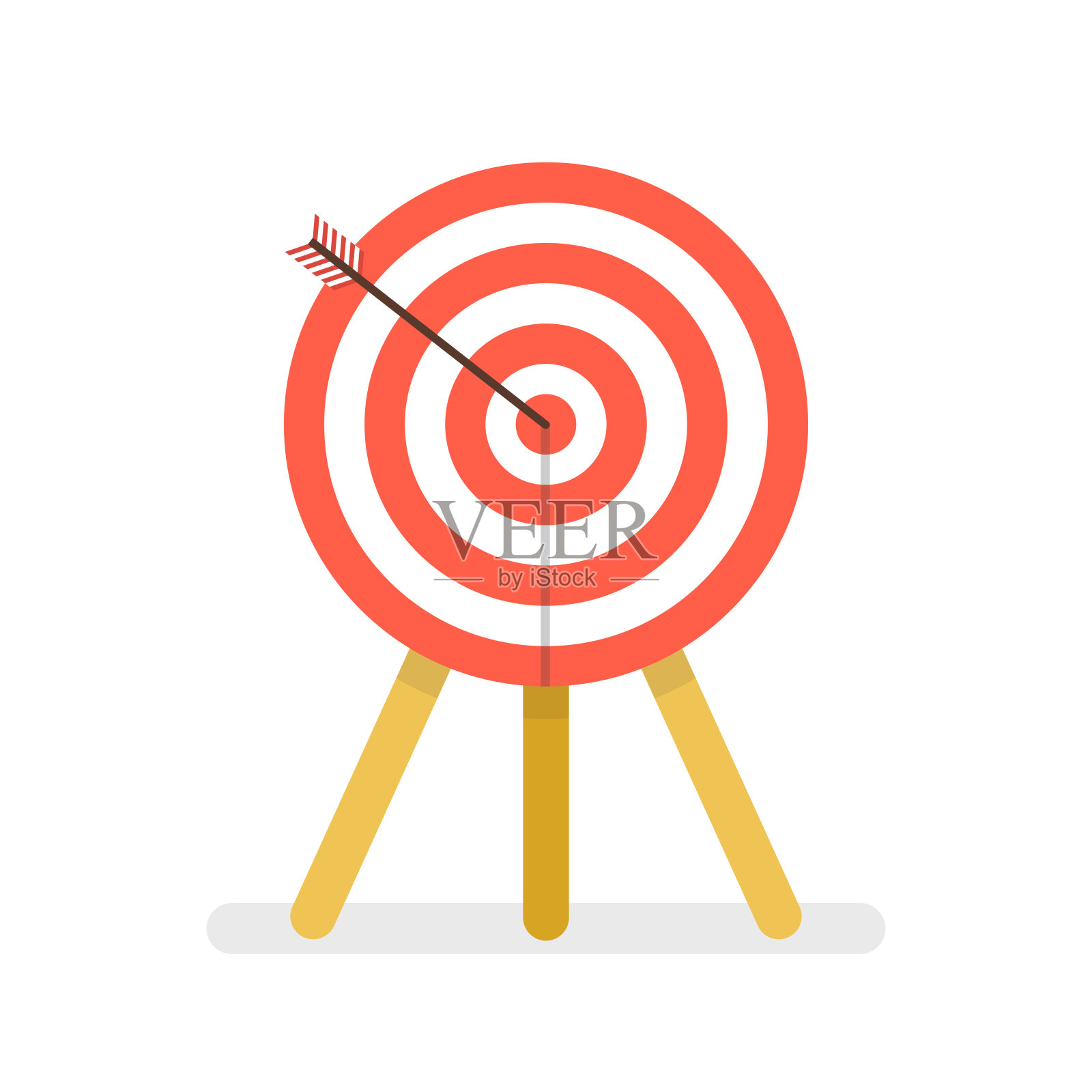 用箭瞄准目标，站在三脚架上。目标实现的概念。矢量插图。插画图片素材