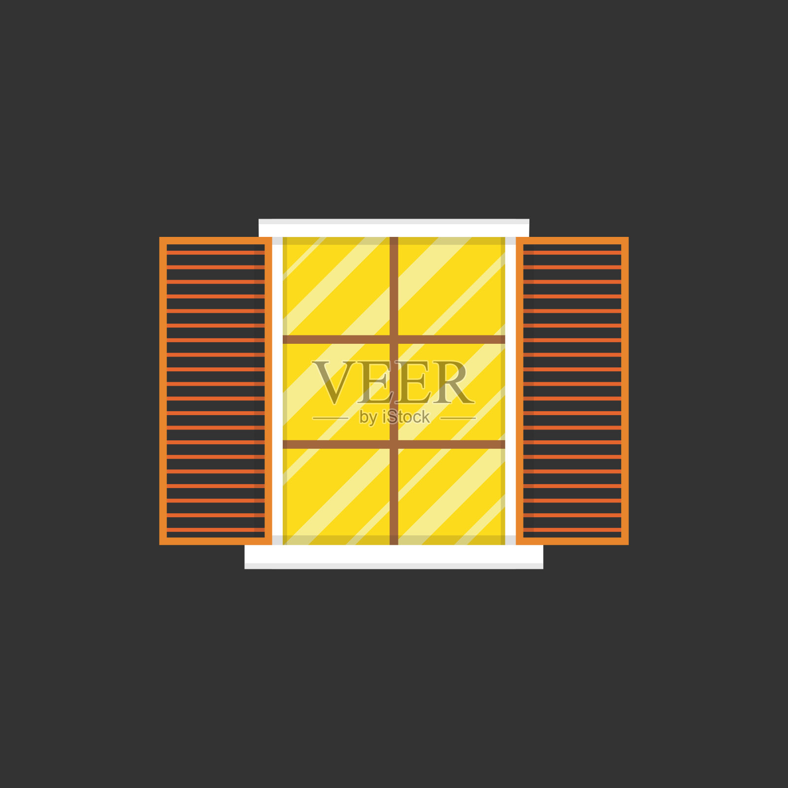 黑色背景上的老式窗户。平面向量插图。插画图片素材