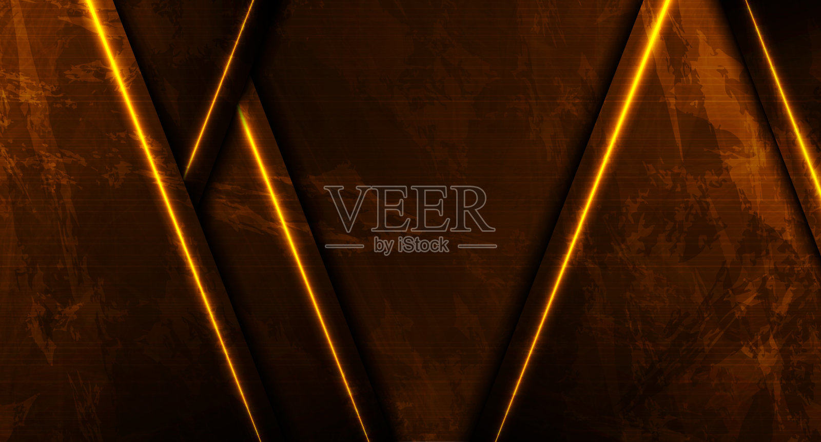 暗橙色的氖激光线在grunge发光墙的背景插画图片素材