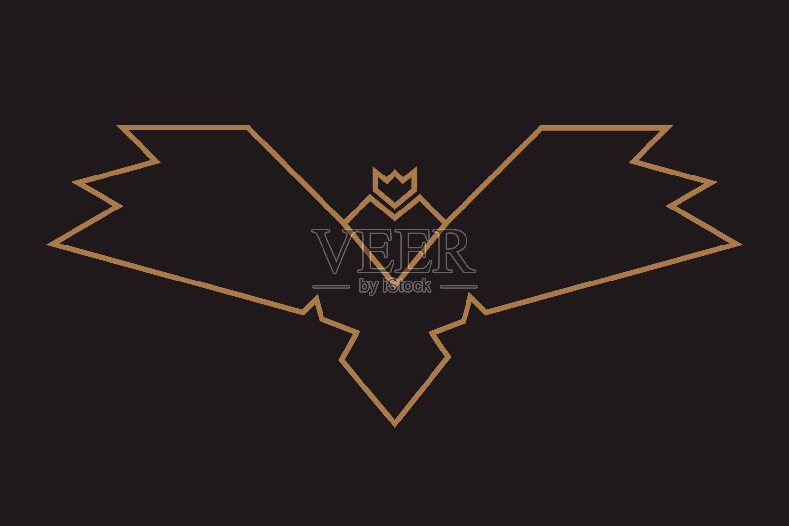 抽象的多边形猫头鹰，展开翅膀和冠。黑色几何鸟图案。插画图片素材