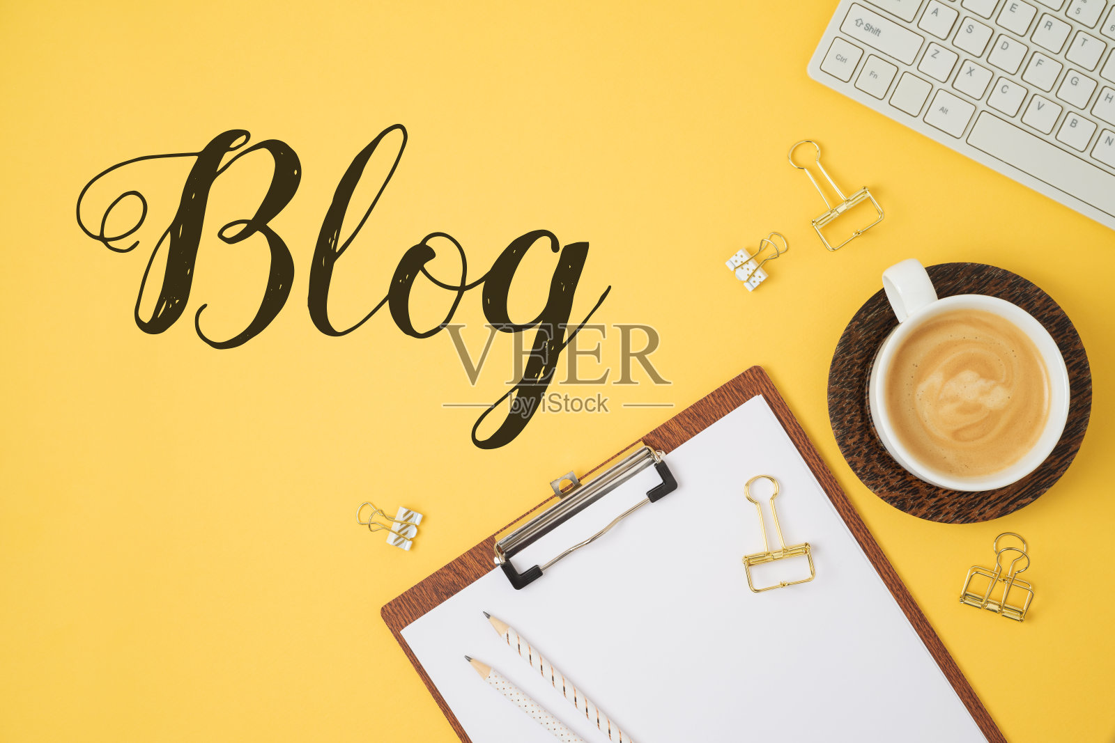 博客和信息网站的概念。工作背景文字。从上面俯视照片摄影图片