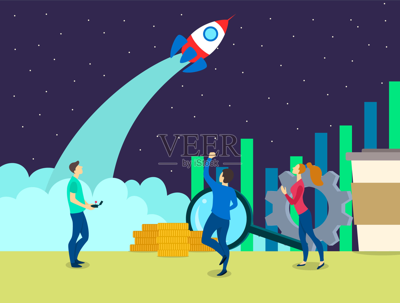 卡通色彩人物人物和创业新业务项目概念。向量插画图片素材