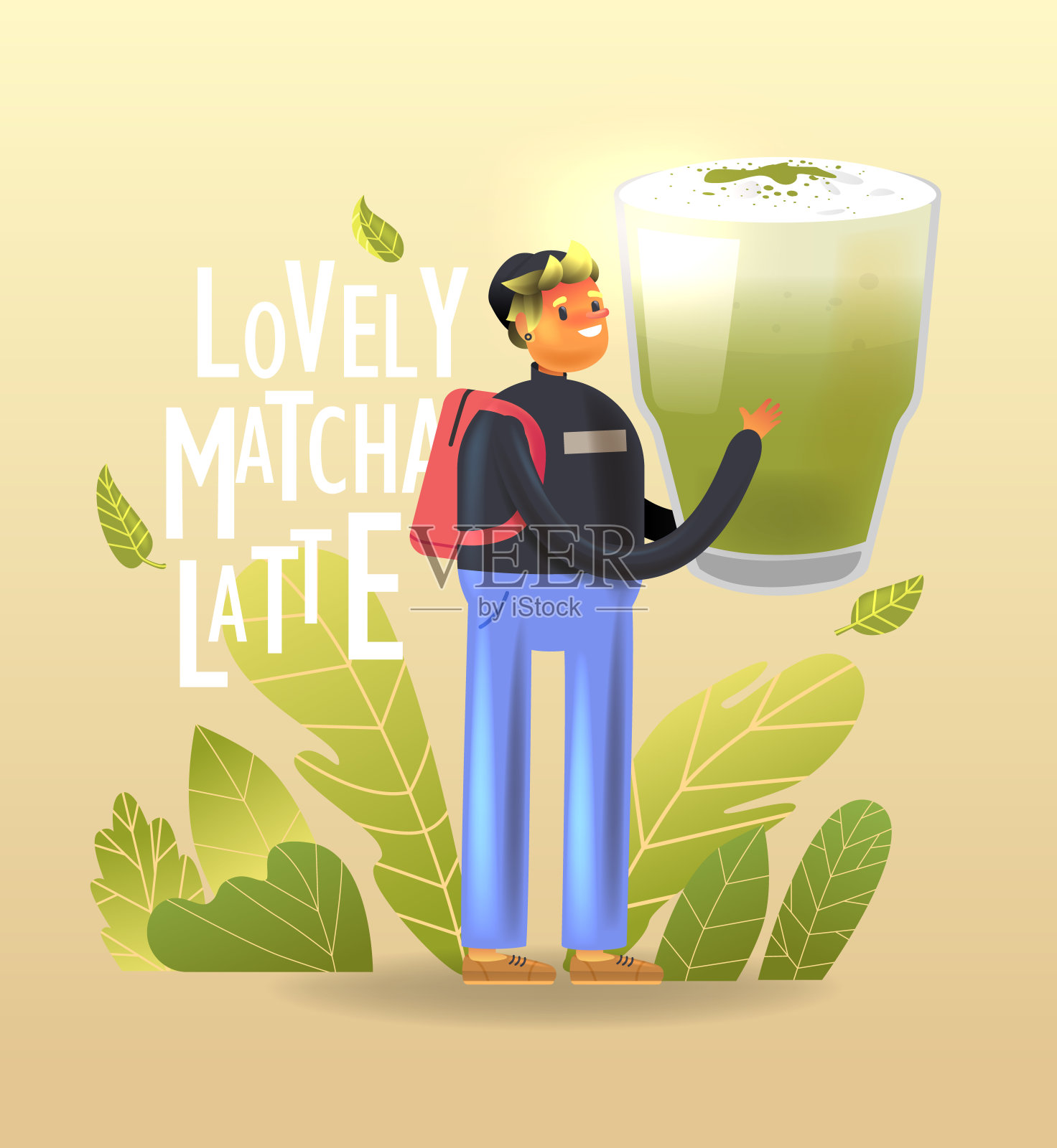 纯素快乐的年轻卡通人物是抱着生态天然产品插画图片素材