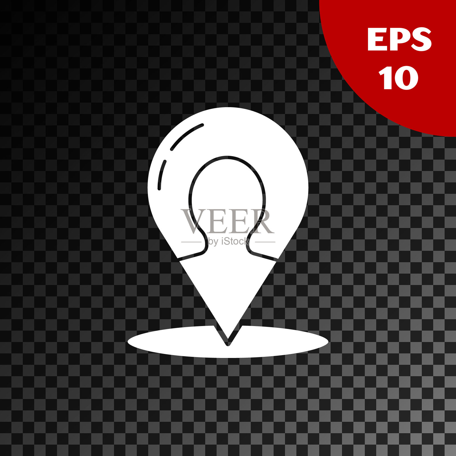 白色地图标记与一个人的剪影图标孤立在透明的黑暗背景。GPS定位的象征。矢量图插画图片素材