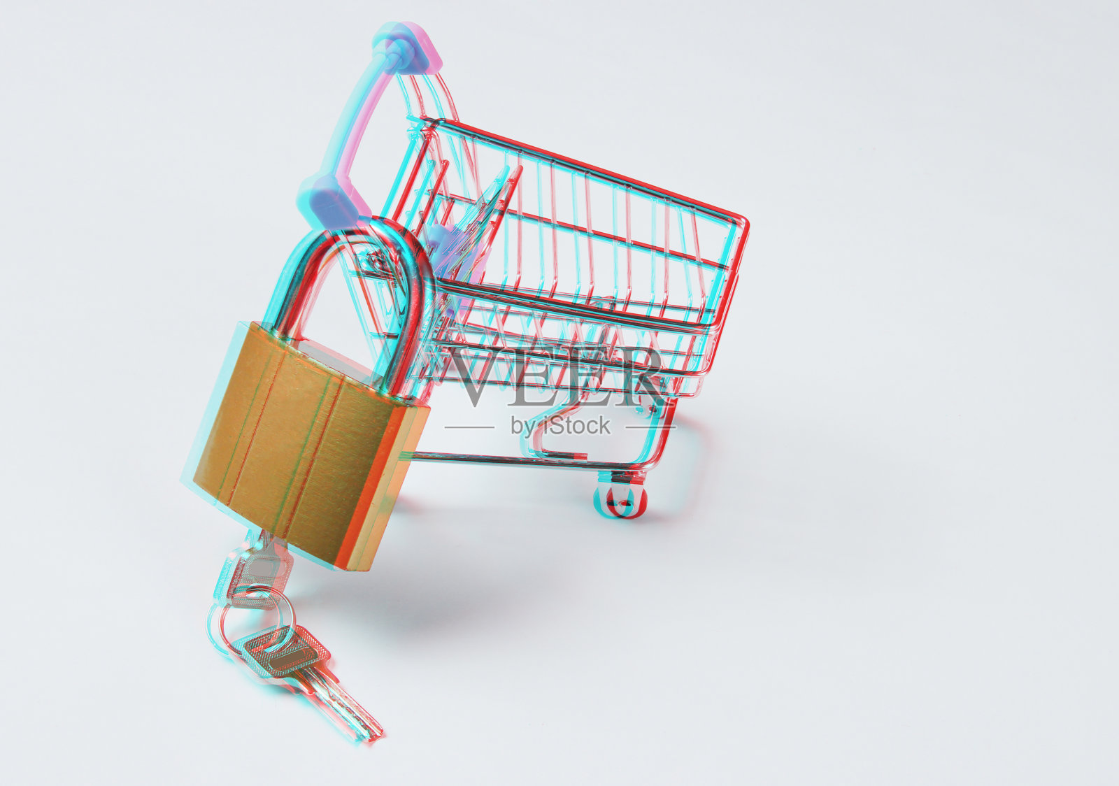 带锁迷你购物车极简购物概念照片摄影图片