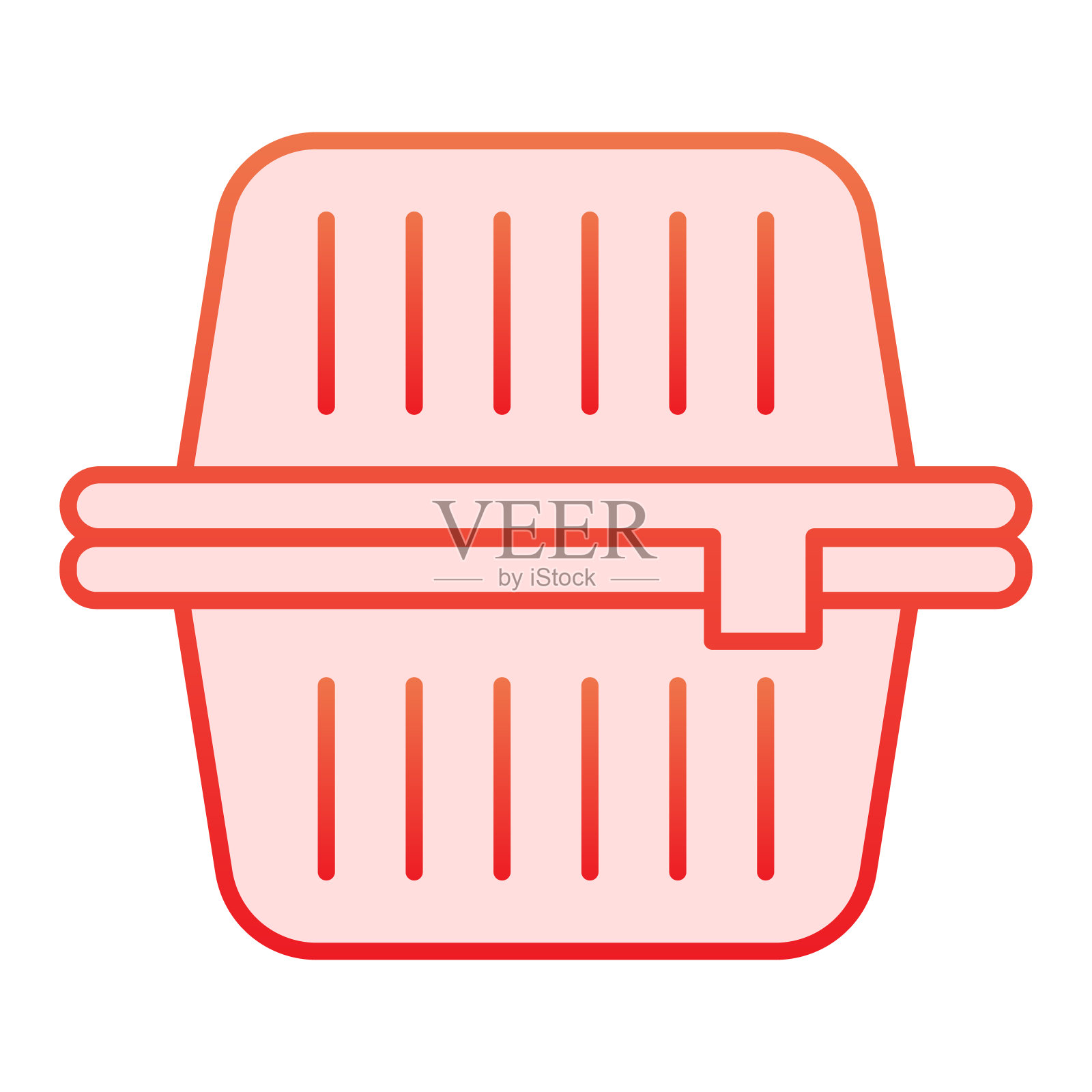 食物盒的平面图标。厨具保鲜容器、饭桶。塑料制品设计理念，白色背景上象形渐变风格。矢量图形。图标素材