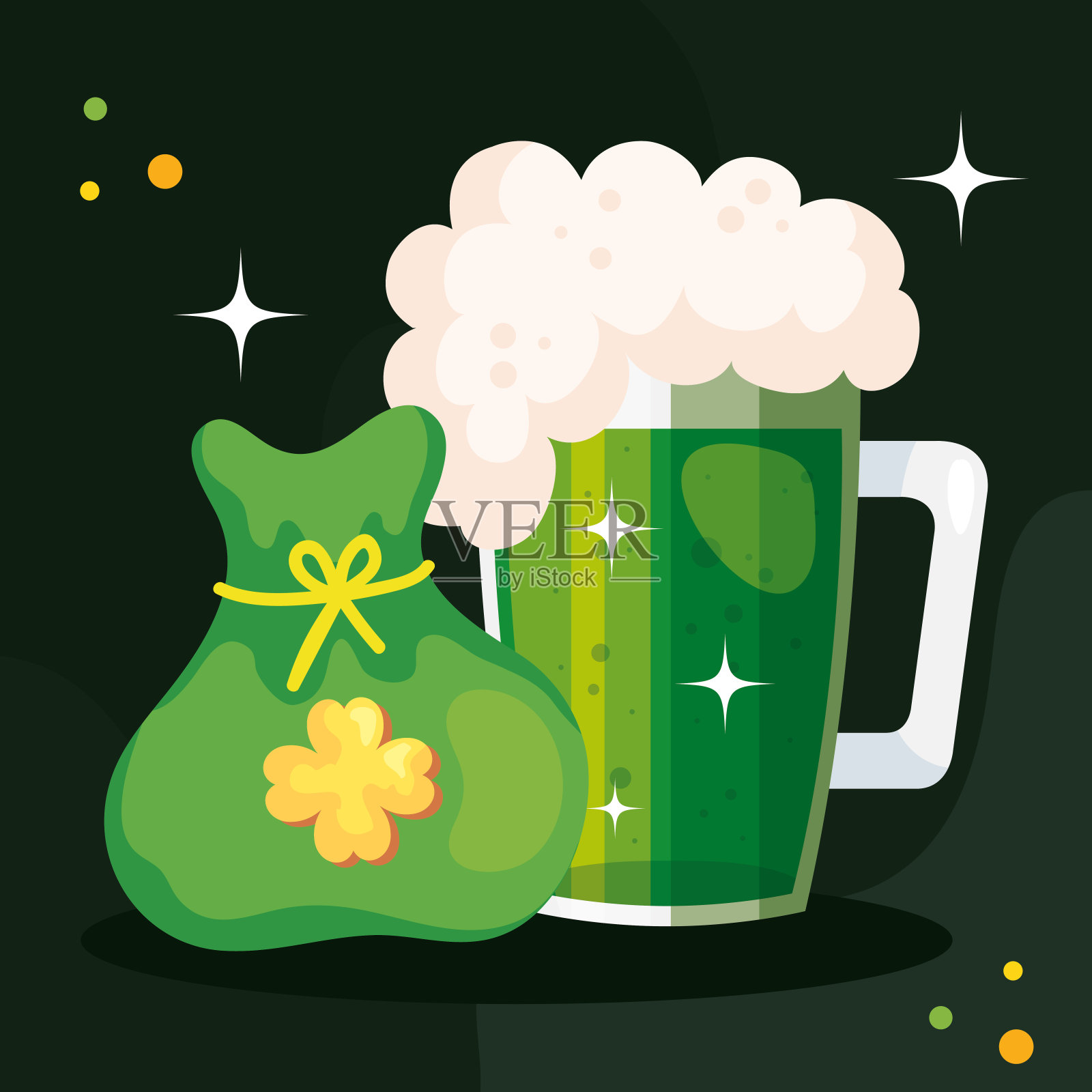 袋装钱与啤酒罐传统插画图片素材