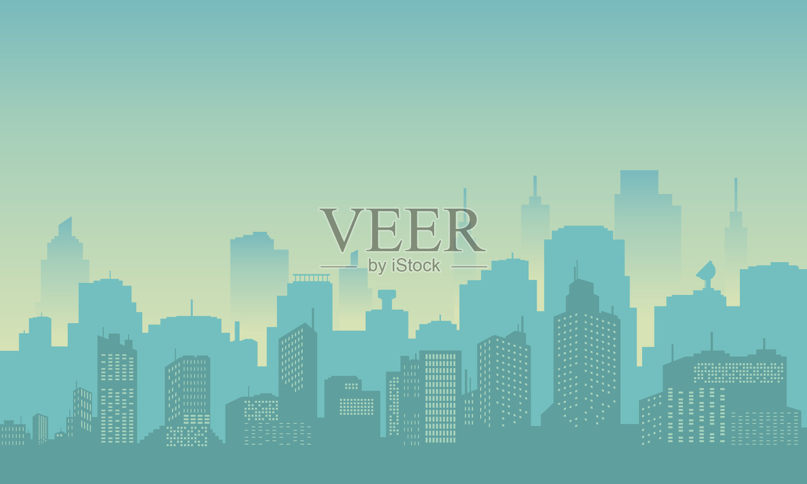 清晨城市建筑的剪影。城市景观插画图片素材