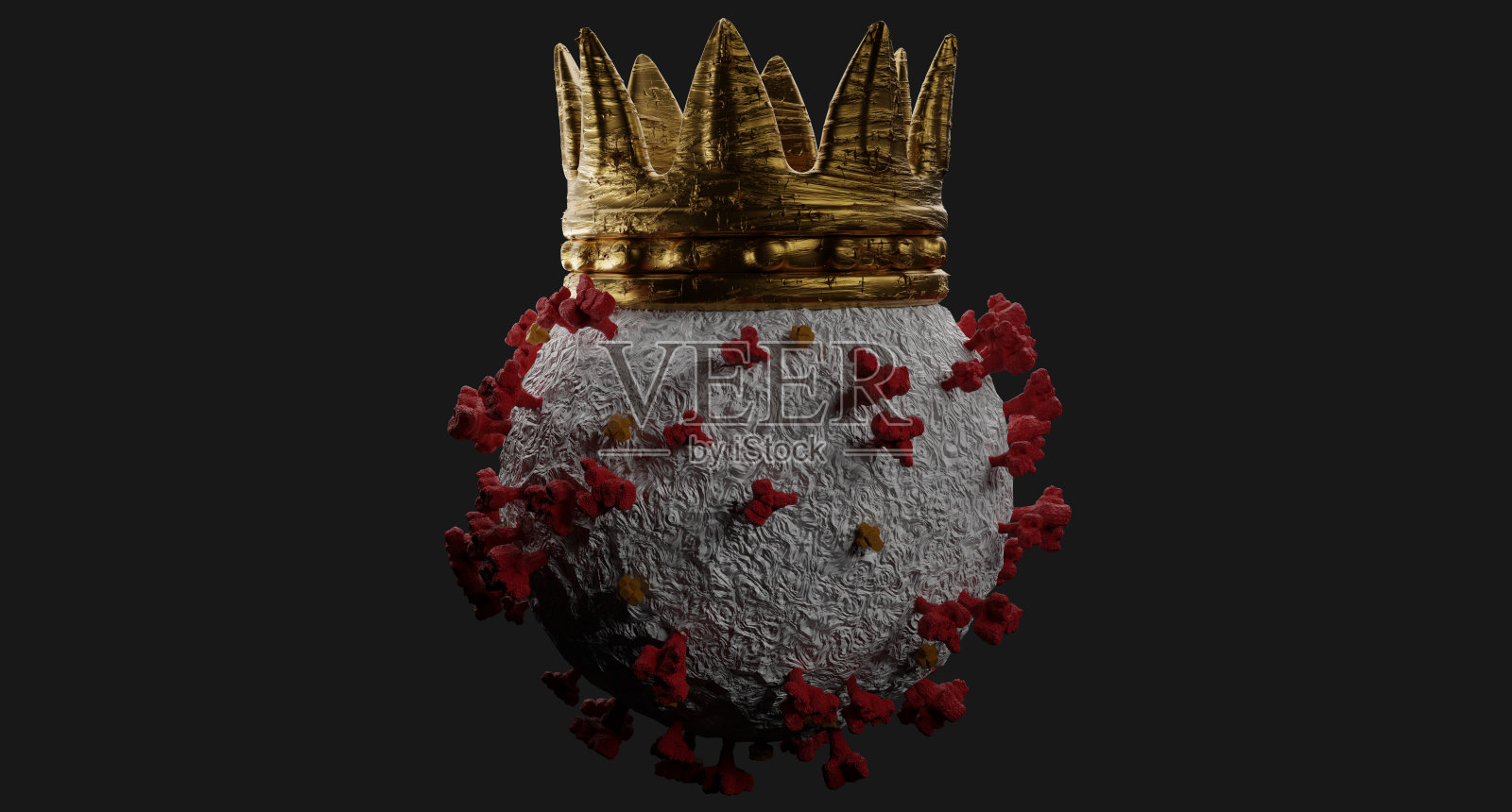 冠状病毒细胞带金冠。微观的观点。3 d渲染。照片摄影图片