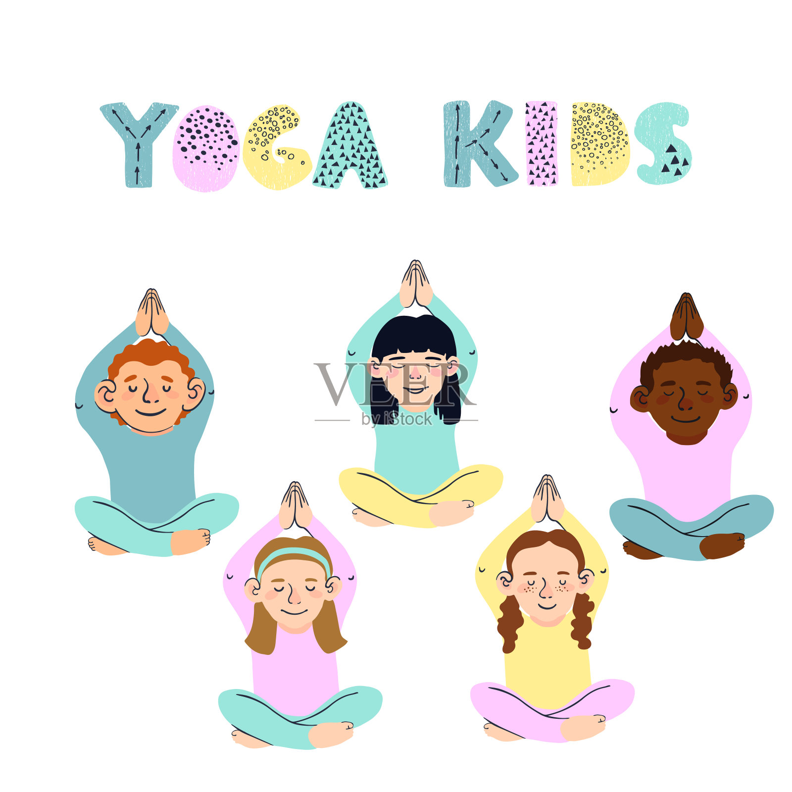 儿童做瑜伽的插图不同的瑜伽姿势插画图片素材
