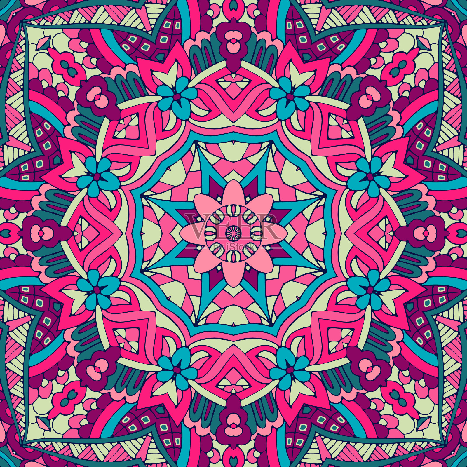 节日艺术矢量无缝图案曼陀罗。民族几何印刷。插画图片素材