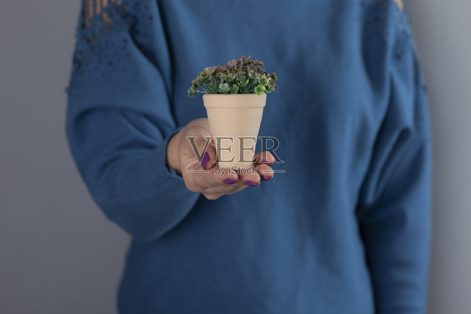 女人和人造花照片摄影图片