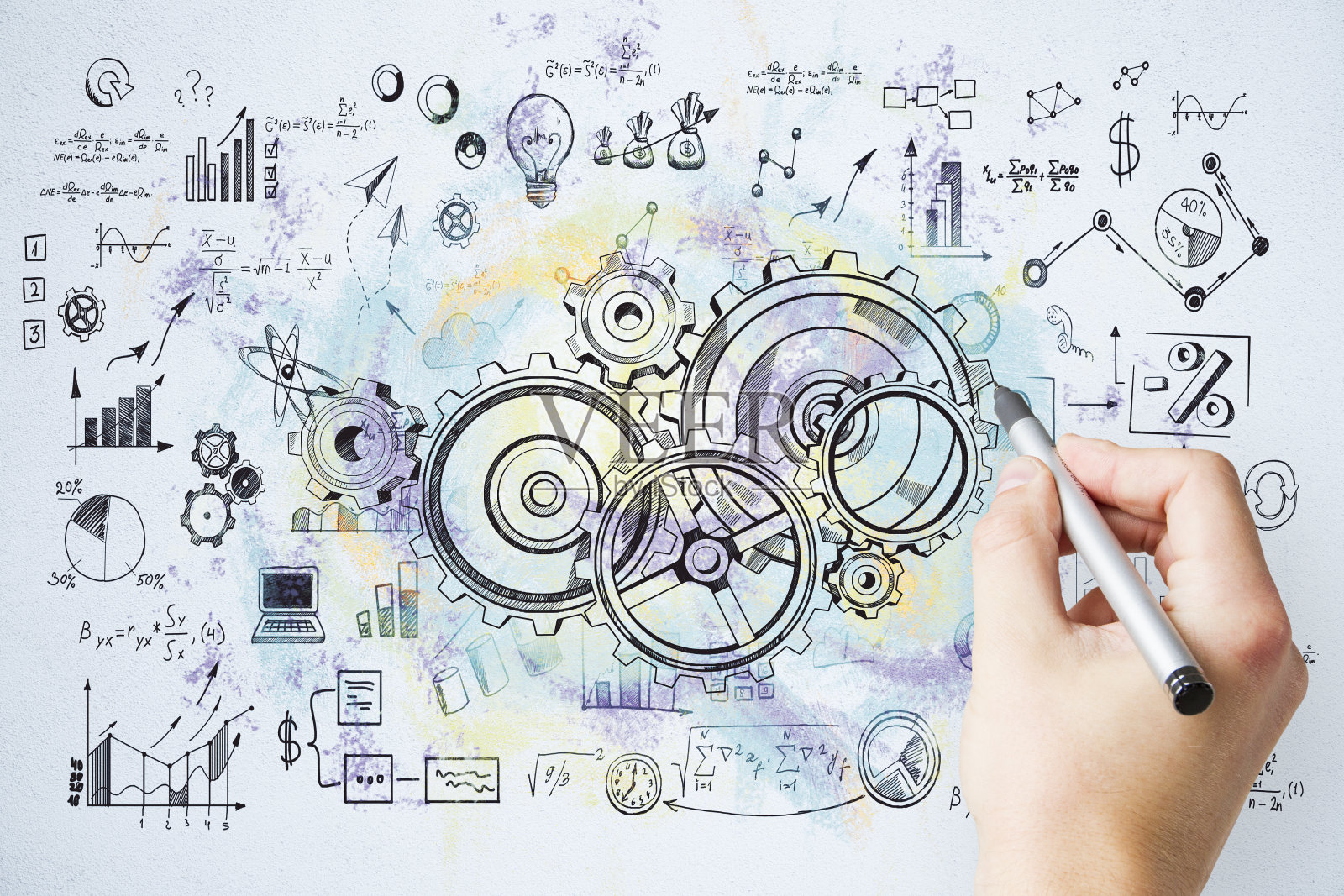 商人手绘齿轮照片摄影图片