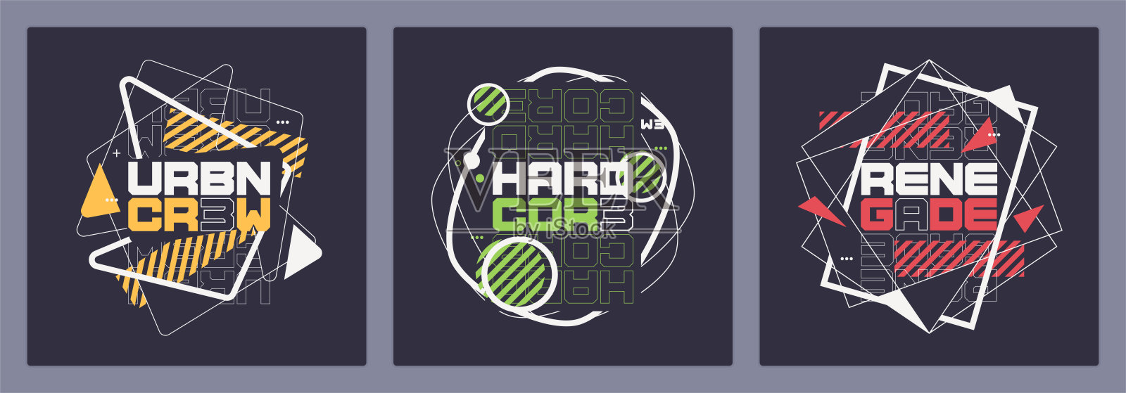 集合抽象几何图形t恤矢量设计，印刷品，海报设计模板素材