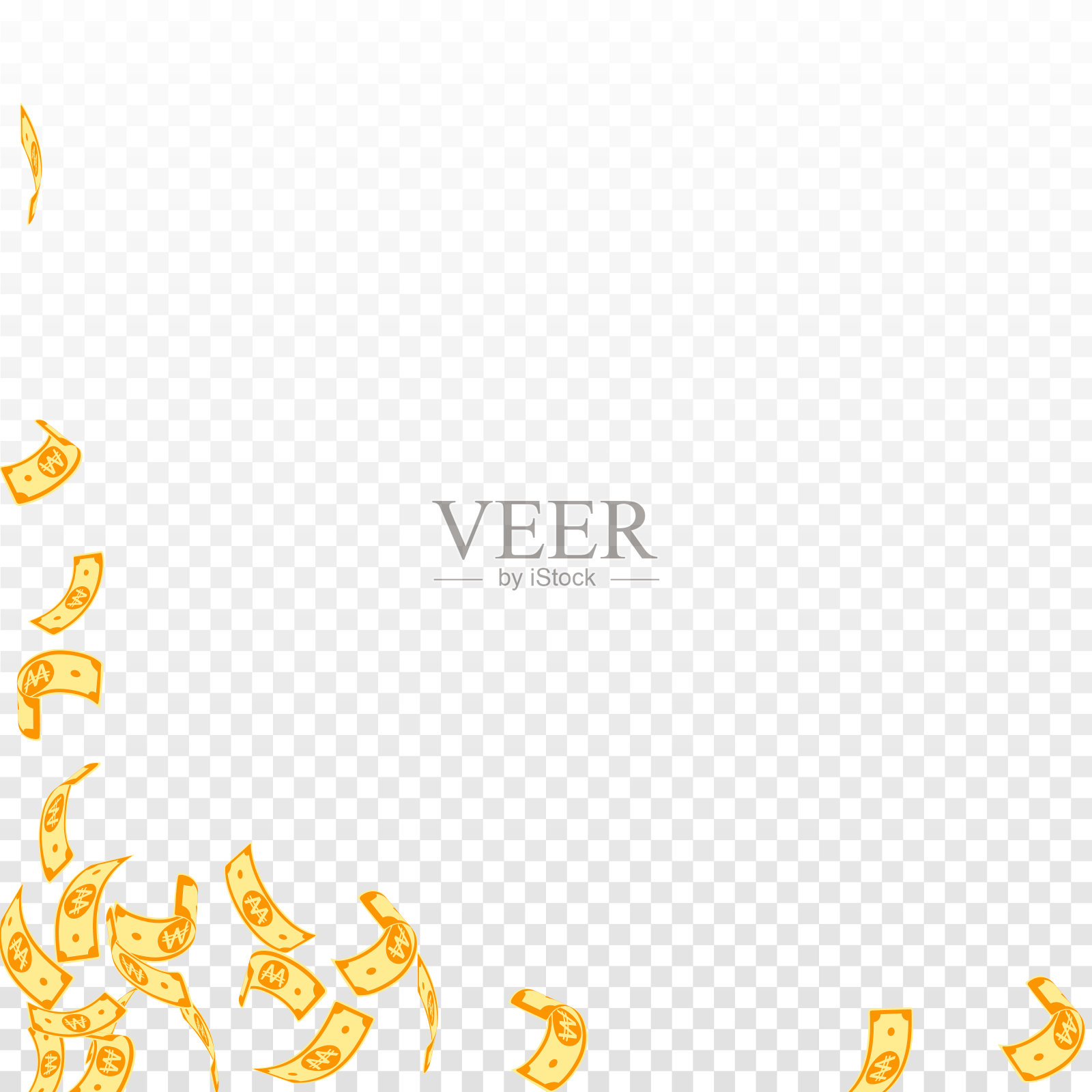 韩圆钞票下跌。在tran上的少量韩元票据插画图片素材