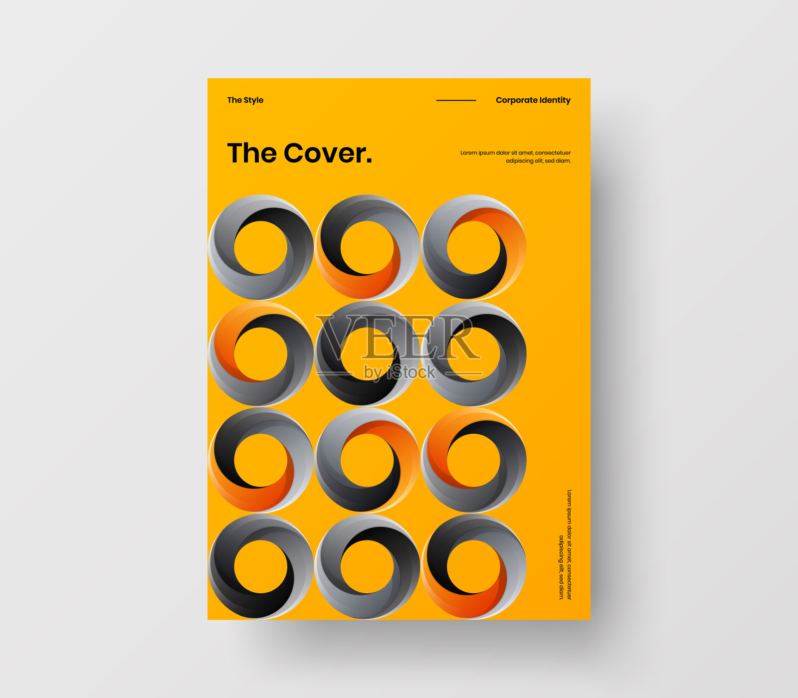 惊人的业务表示向量A4垂直方向的首页模拟。现代企业报表封面抽象几何插图设计布局。公司身份手册模板。设计模板素材